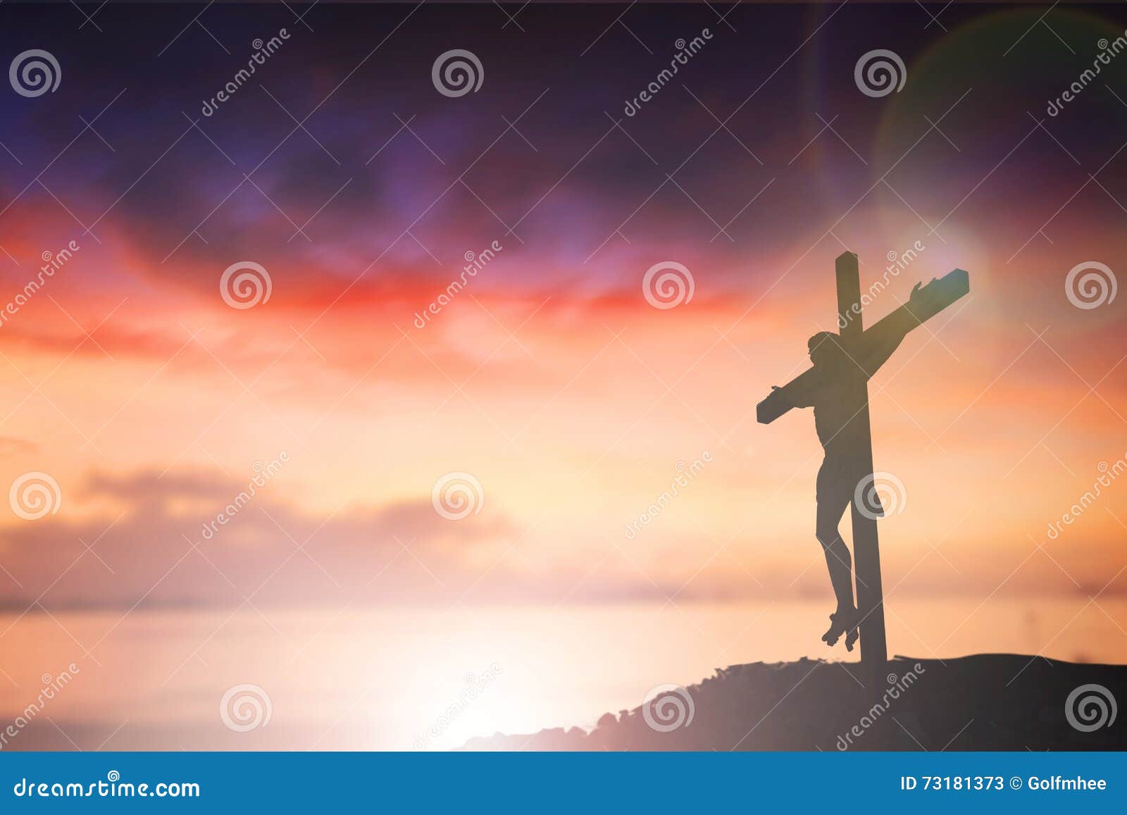 Silhouette of Jesus with Cross Over Sunset Concept for Religion ...