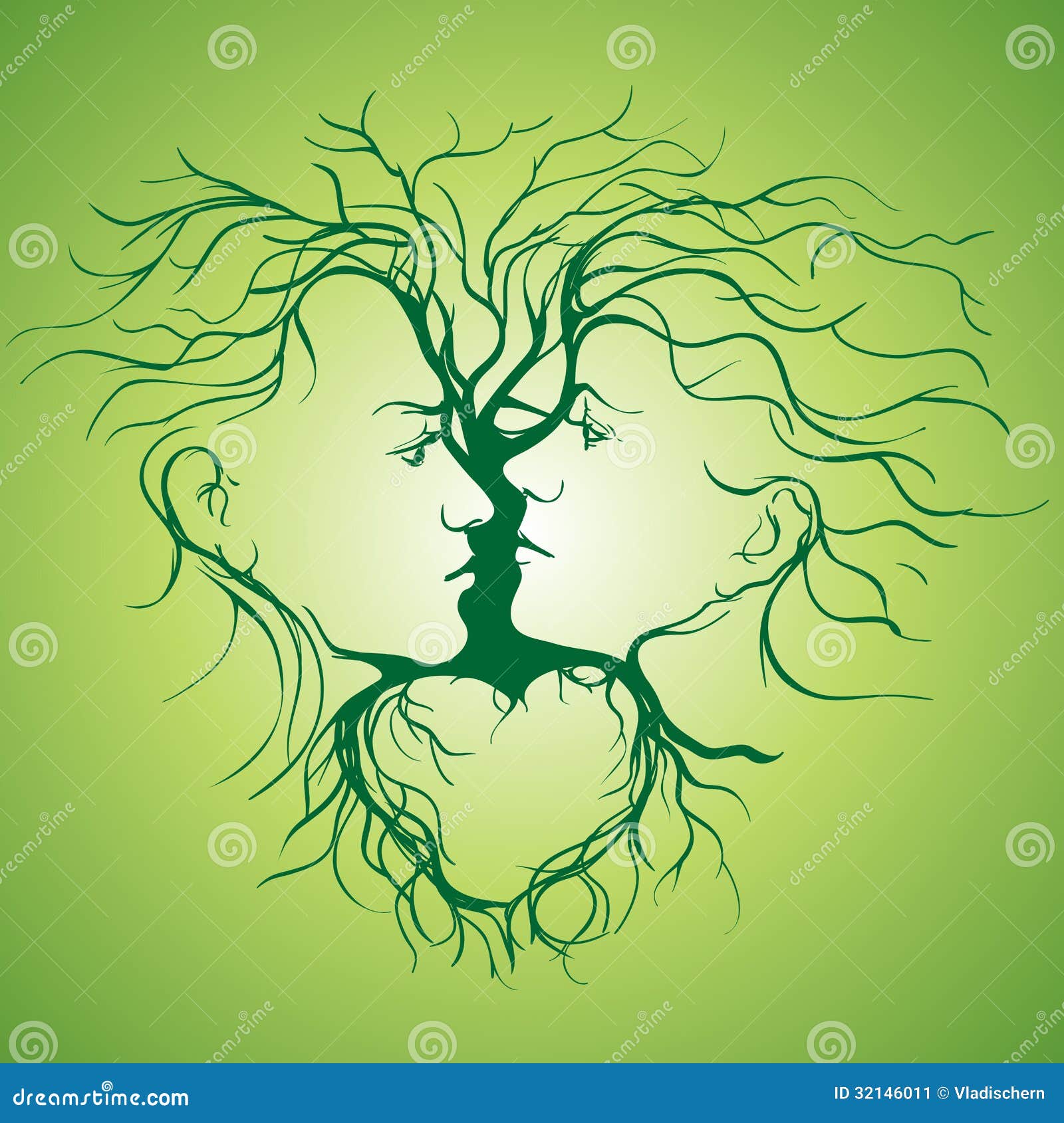Download Silhouette Of Kissing Couple Shaped By Tree. Stock Vector ...