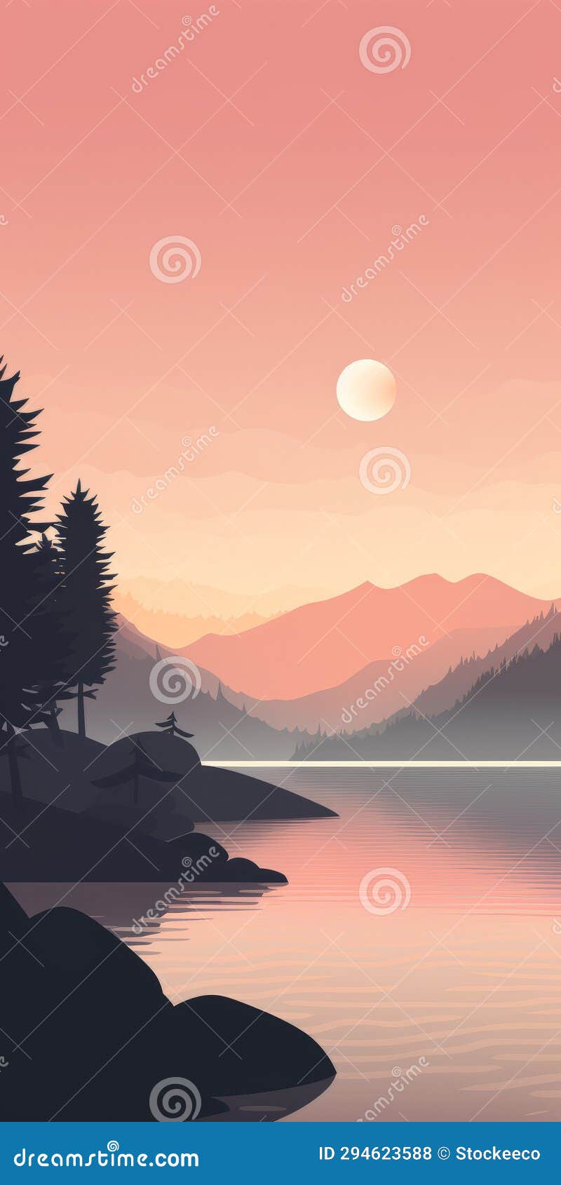 tranquil fjord: minimalistic 8k sunset landscape 