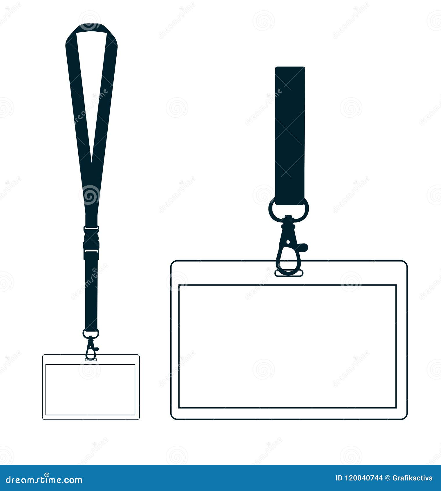 silhouette of lanyard with neckband. badge with contour line. fl