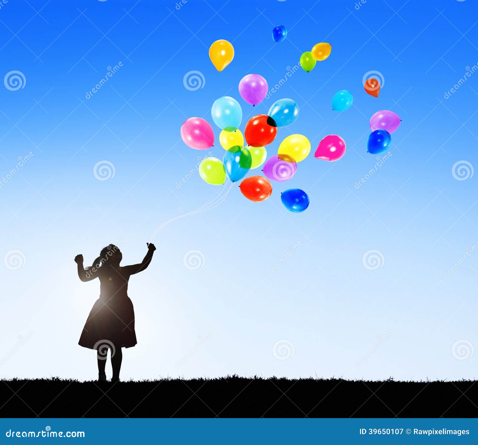 Silhouette of a Little Girl with Balloons Stock Image Image of balloons, multicolored 39650107