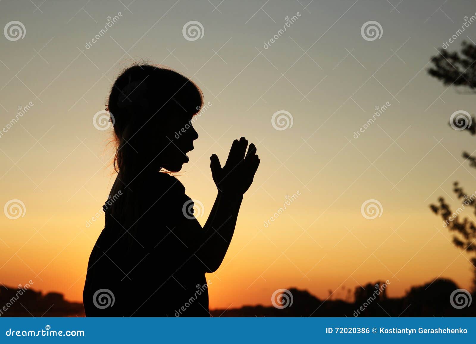 Silhouette of a Little Girl Praying Stock Photo Image of christian