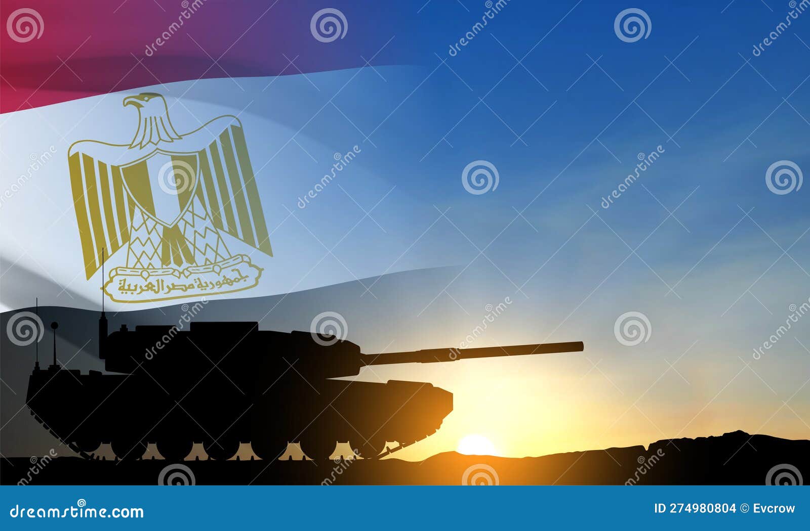 Silhouette of a Main Battle Tank on a Battlefield and Egypt Flag Stock ...