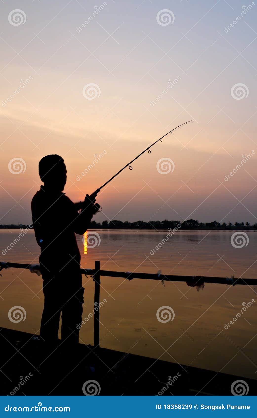 Silhouette Of A Man Fishing Stock Image - Image of hook 