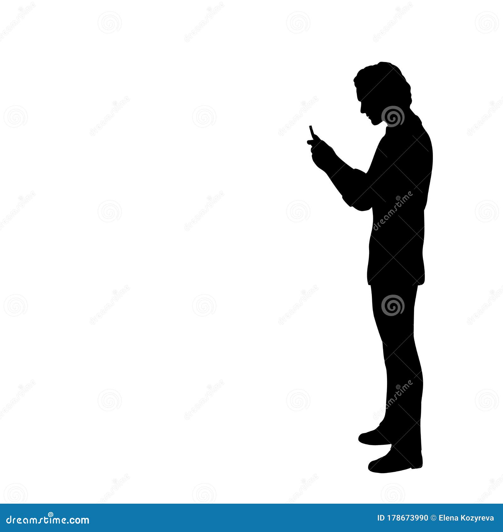 Silhouette Of Man Looking At The Phone Stock Vector