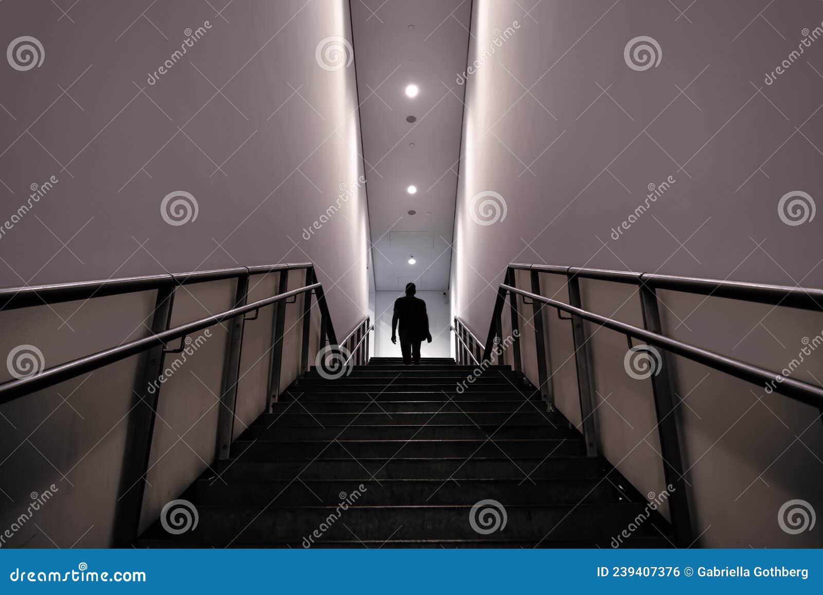 silhouette of a man in mysterious stairs