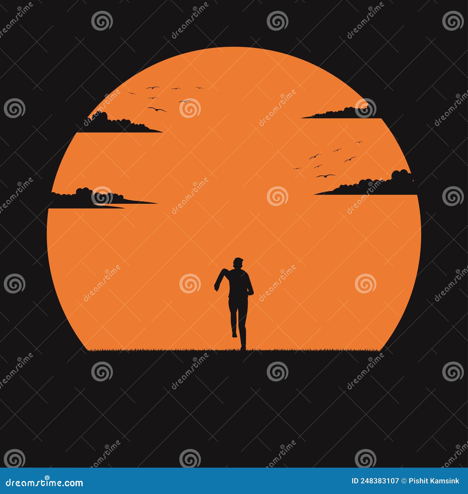 Silhouette Man Run To the Sunset Stock Vector - Illustration of energy ...