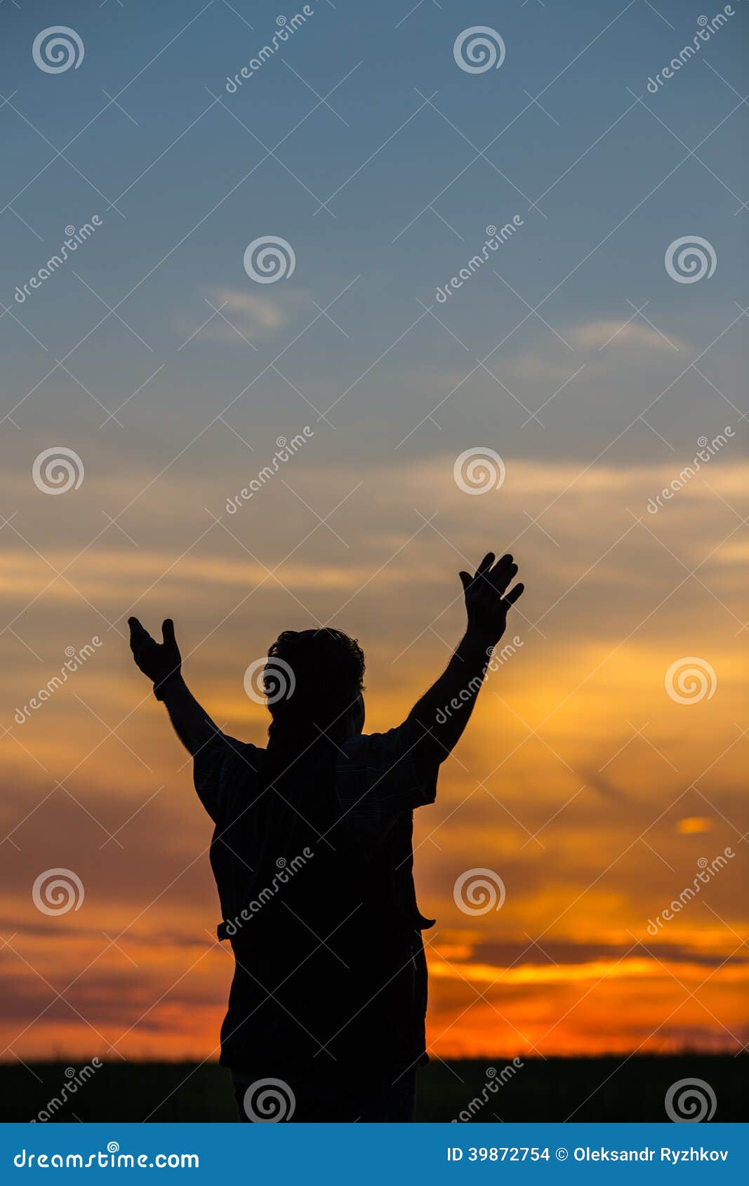 Silhouette of Man Standing in a Field Stock Photo - Image of blue ...