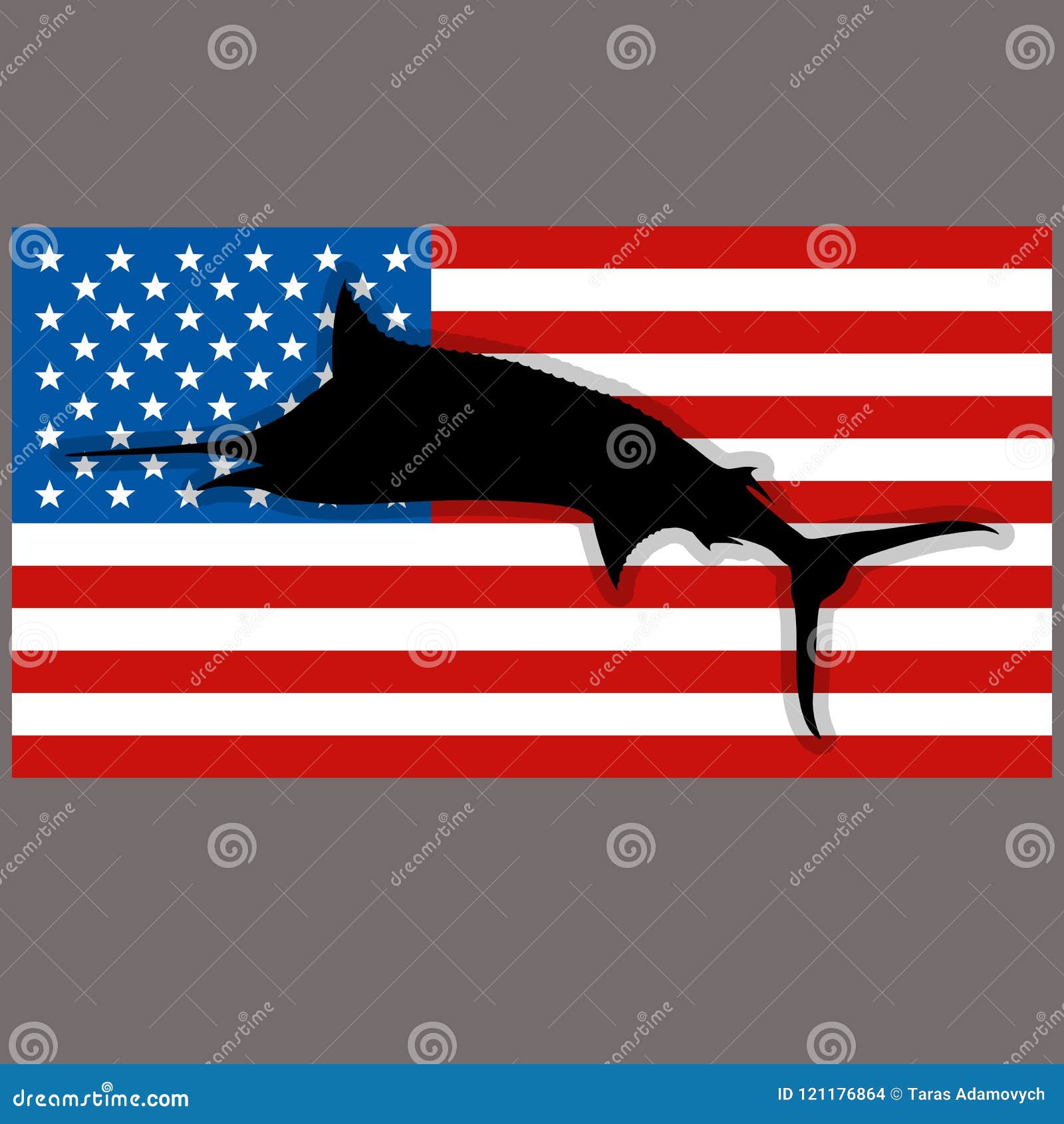 Download Silhouette Marlin Fish On Background Usa Flag Stock Vector ...