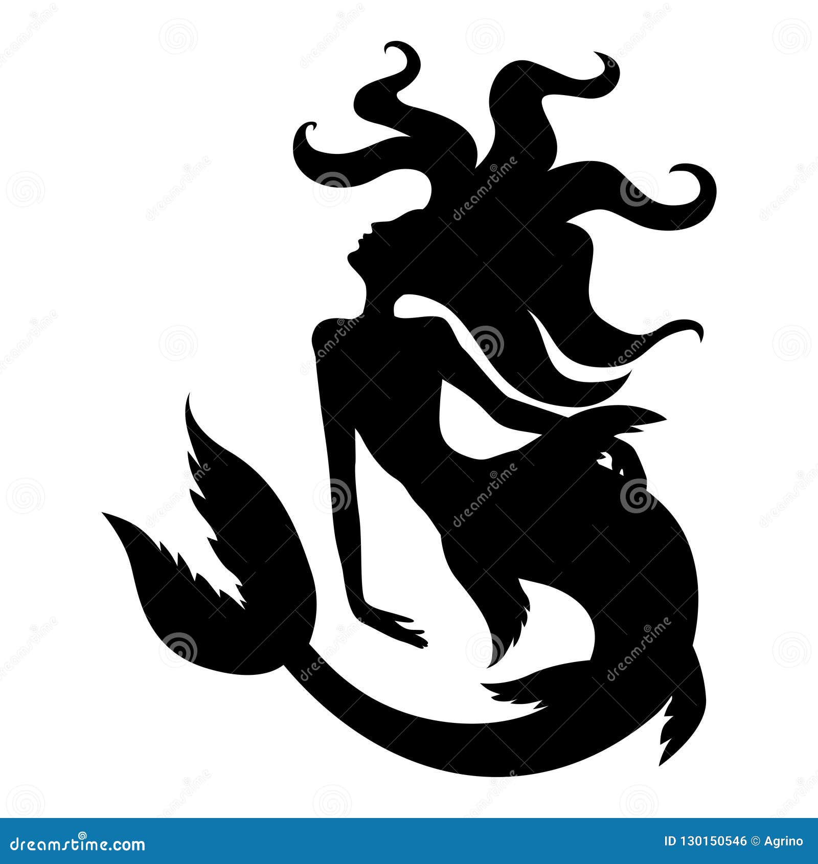 Silhouette Of Mermaid With Long Hair Stock Vector ...