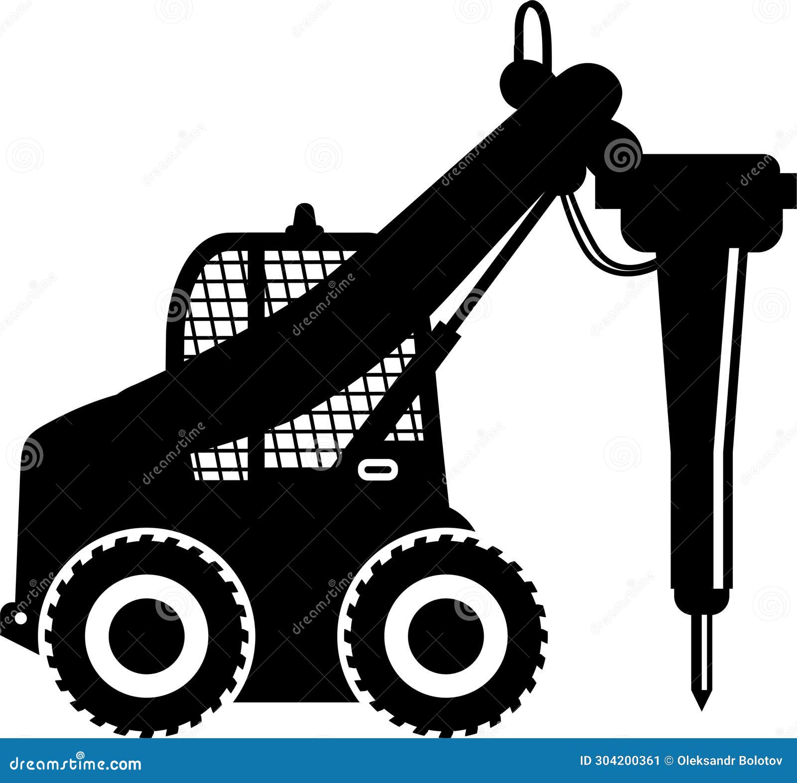 silhouette of mobile quarry truck with hydraulic jack hammer icon in flat style.  