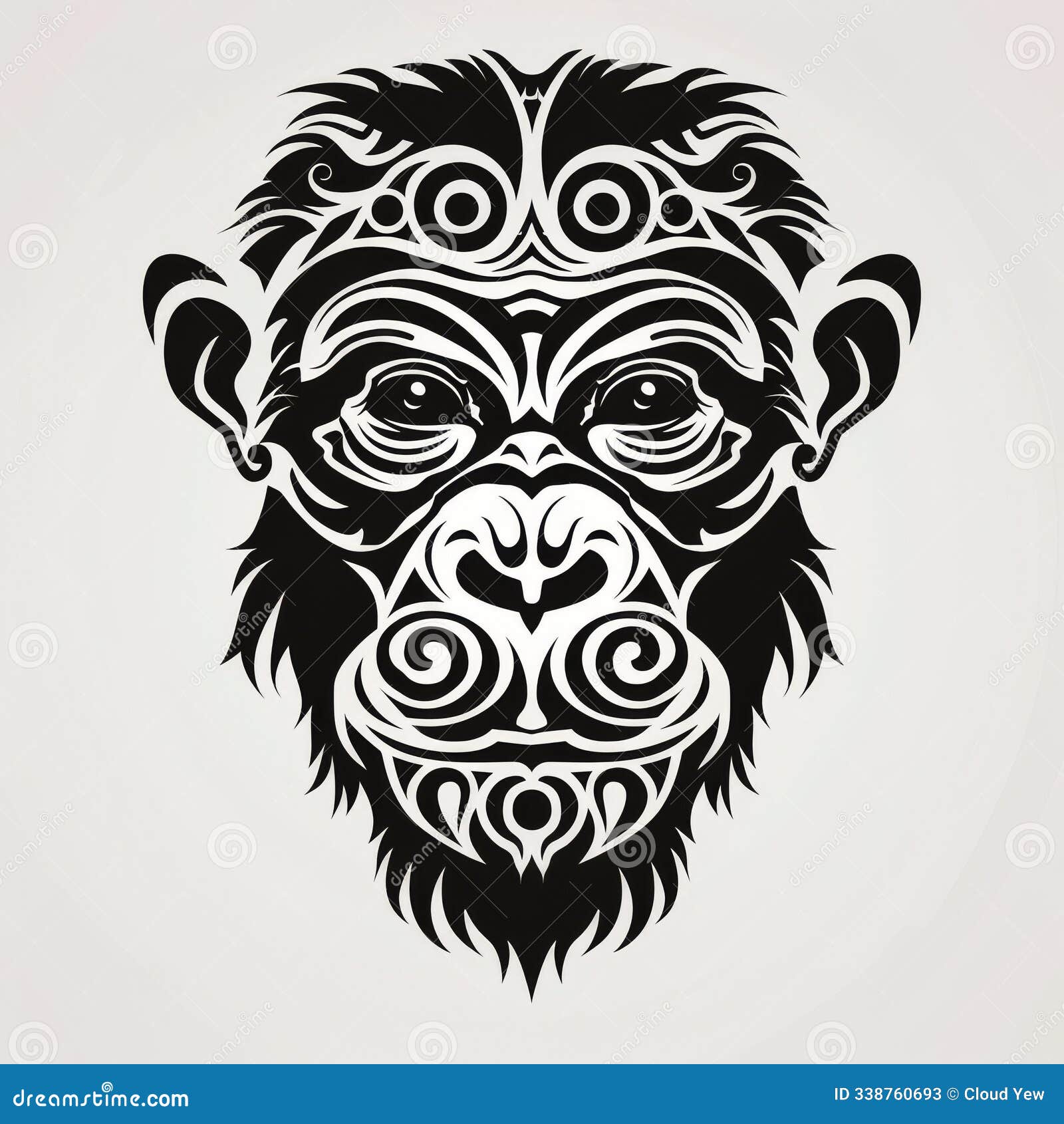 silhouette of a monkey head with intricate tribal patterns.