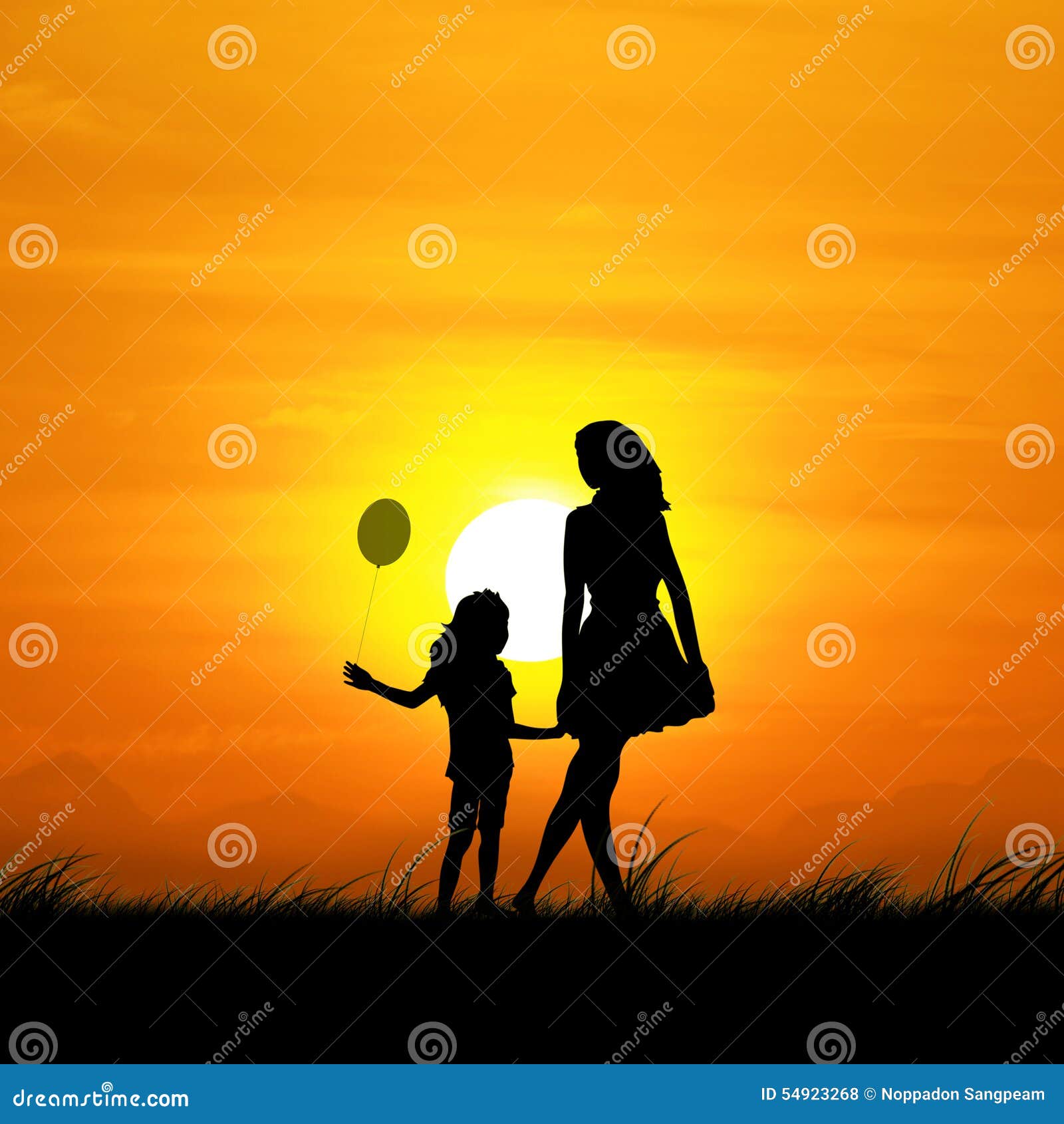 The Silhouette of a Mother and Daughter during Sunset. Stock Photo - Image  of mother, parent: 54923268