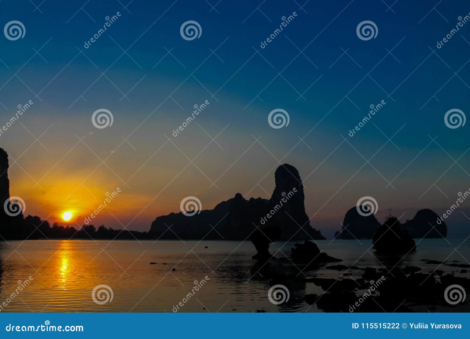 Silhouette Of Mountain Cliff At Sunrise On Sea Beach Resort - 