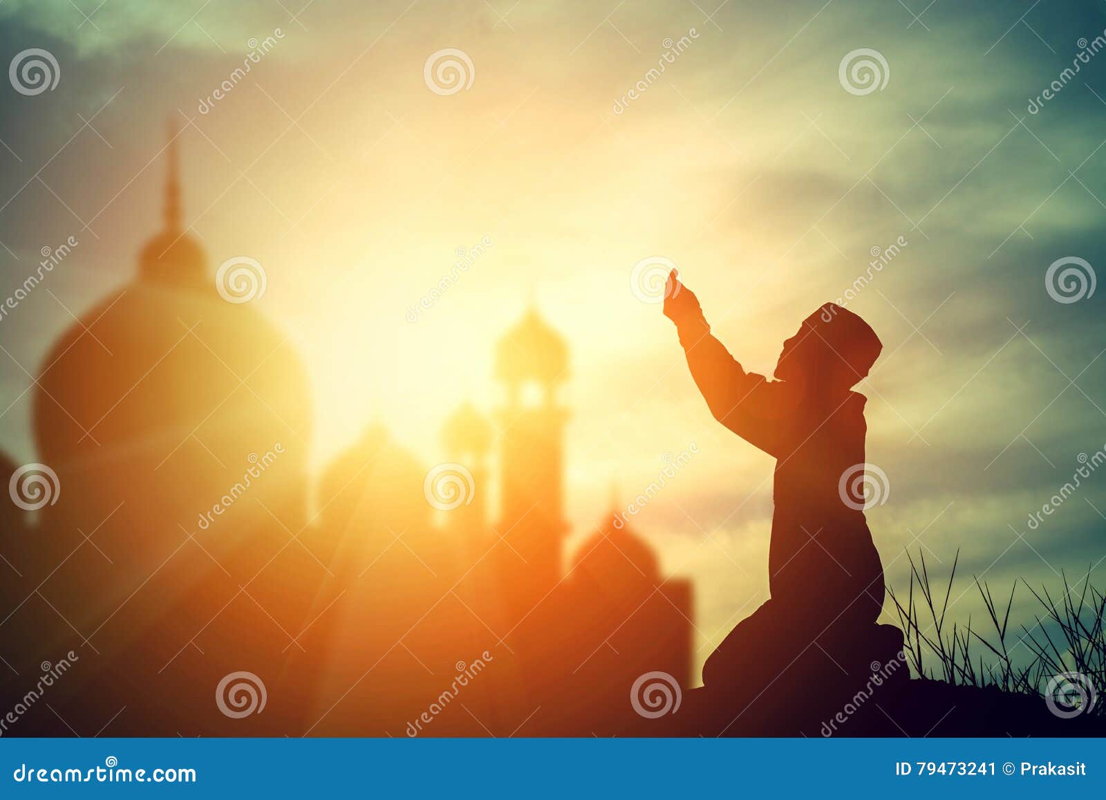 Silhouette Muslim Boy Praying Faith in Allah God of Islam ...