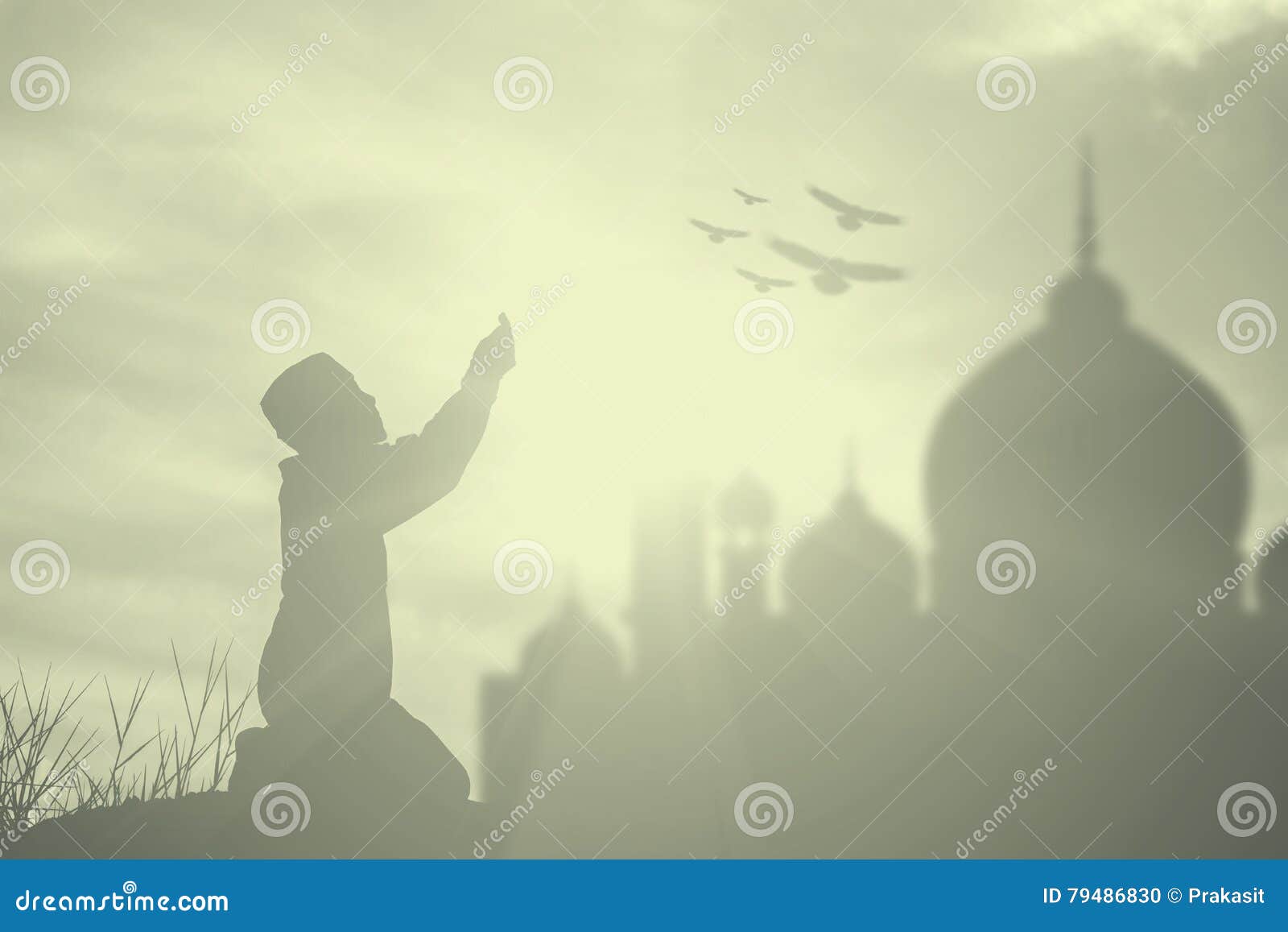 silhouette muslim boy praying faith in allah god of islam supremely.