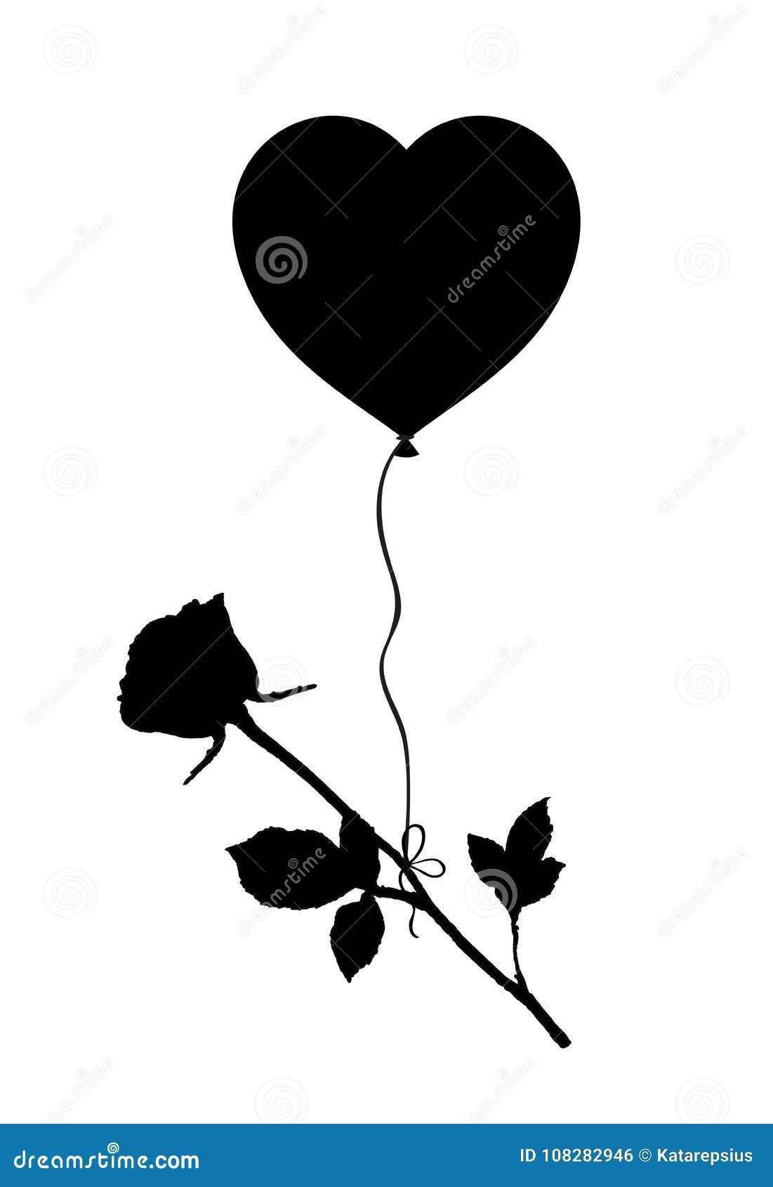 Silhouette Noire Du Vol Rose Sur Le Ballon De Coeur D'isolement