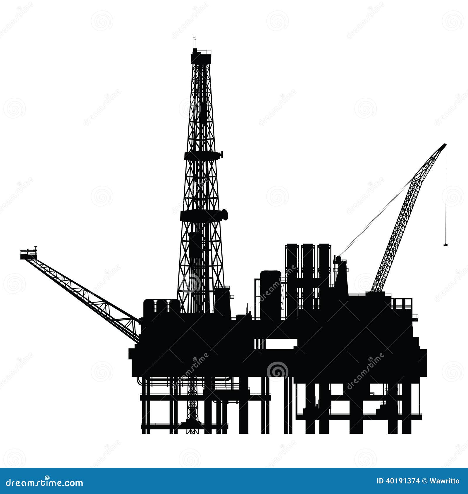 Silhouette of Oil Platform, Stock Vector Illustration of derrick, refinery 40191374