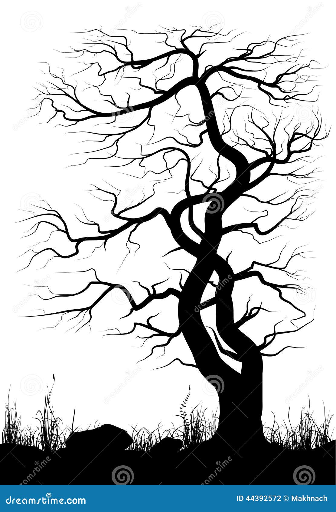 Silhouette Of Old Tree And Grass Stock Vector ...