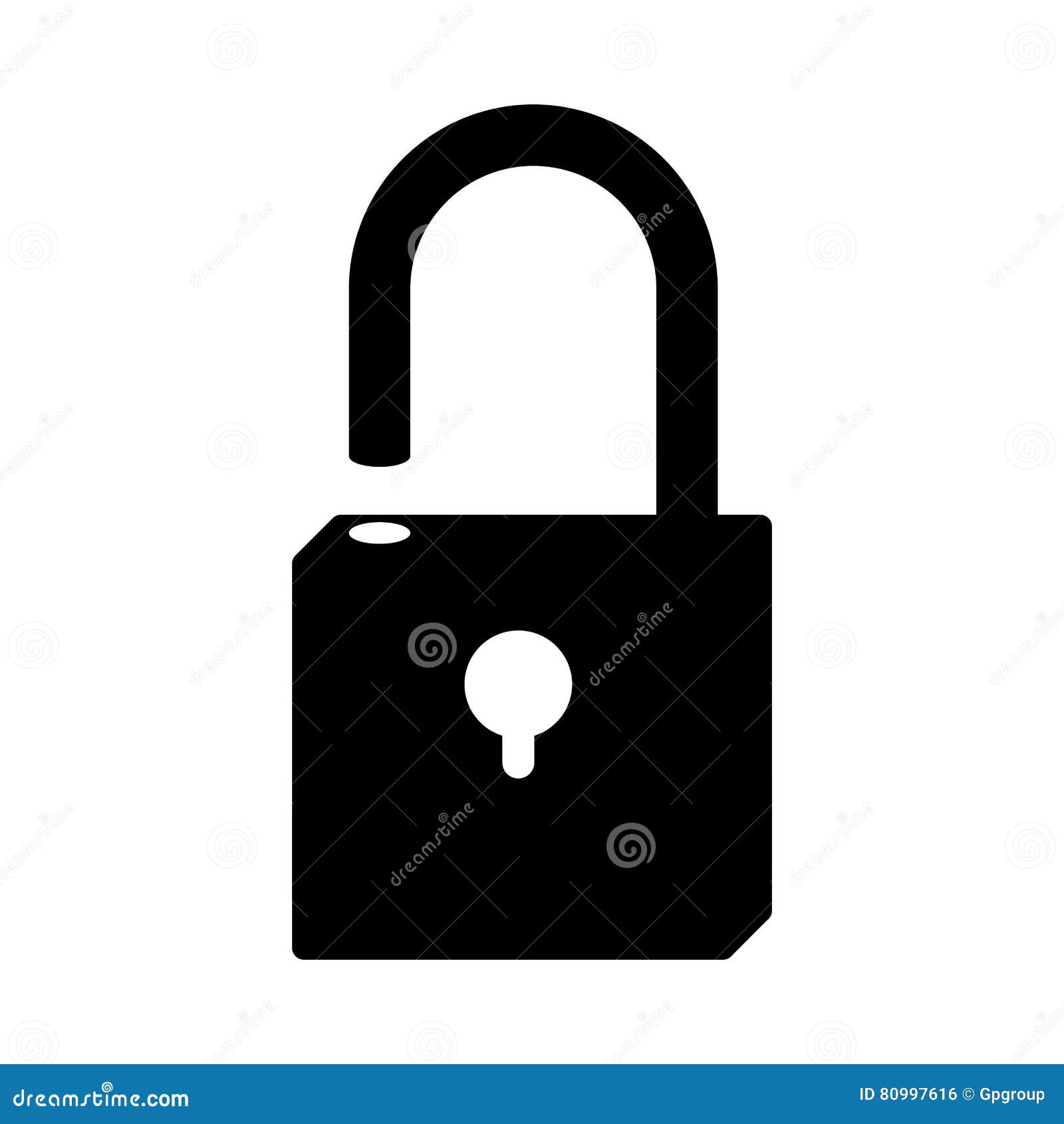 Silhouette with Opened Padlock Monochrome Stock Vector Illustration