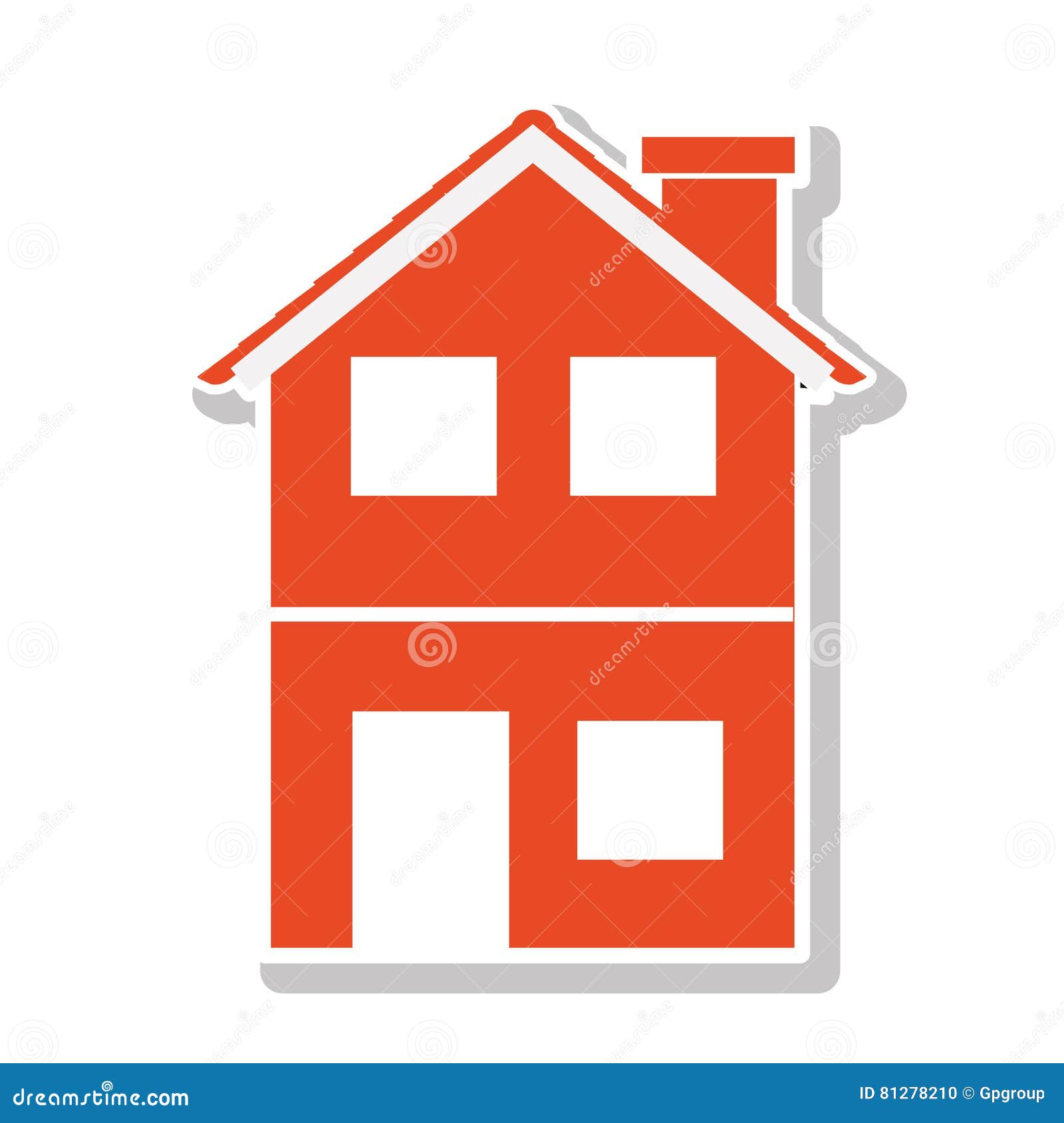 Silhouette with Orange House of Two Floors Stock Illustration