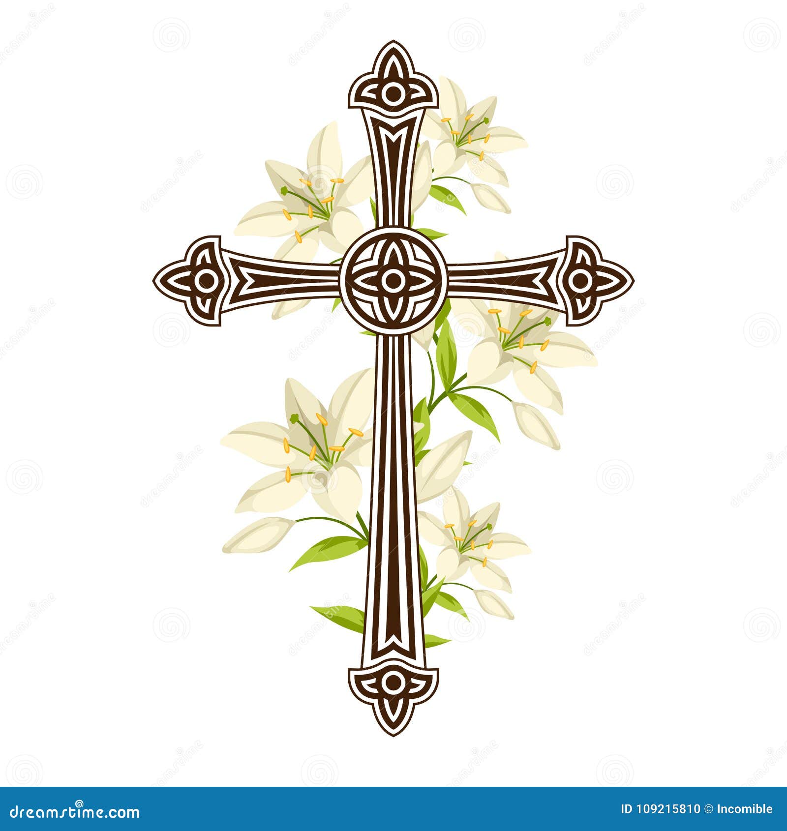 silhouette of ornate cross with lilies. happy easter concept  or greeting card. religious s of faith