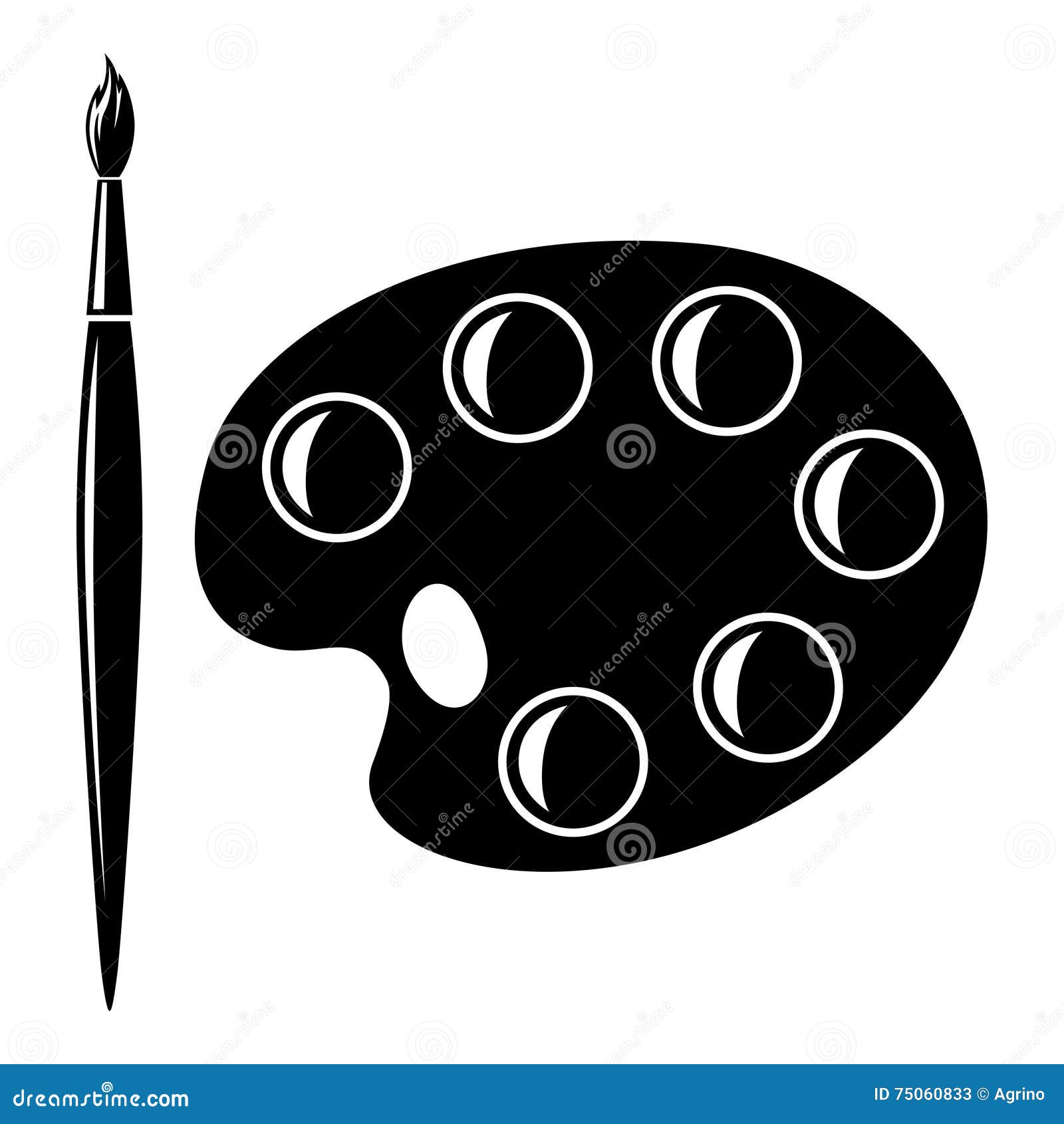 Silhouette Paintbrush and Palette of Paints Stock Vector Illustration