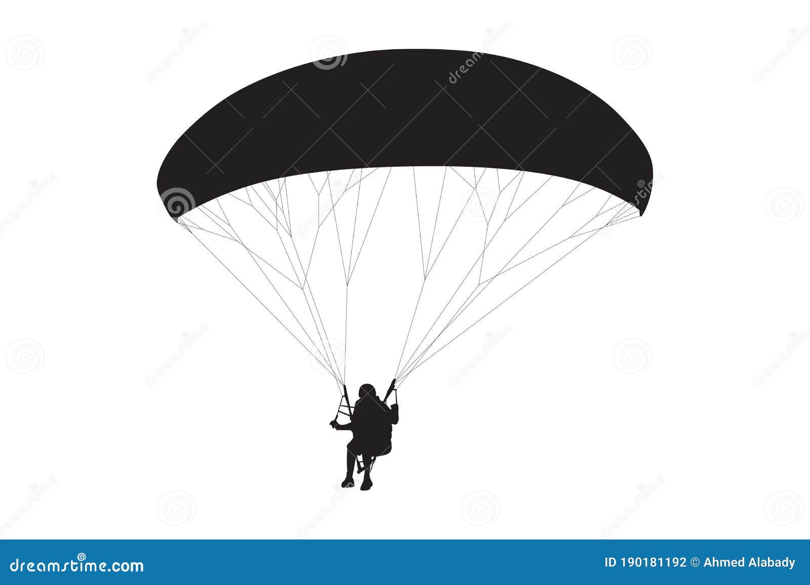 Silhouette Of Parachutist Skydiving On Parachute From The Sky Stock