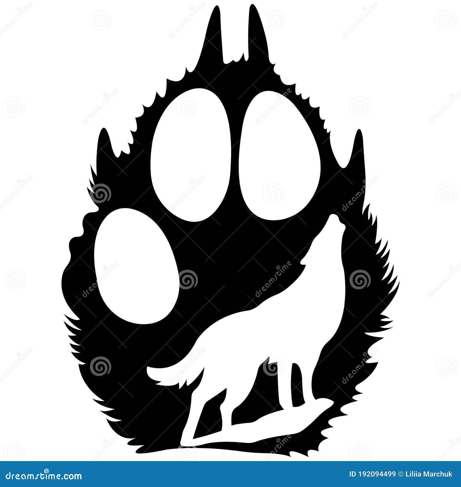 Silhouette of a Paw of a Beast Inside a Howling Wolf Drawn in a Flat Style.  Design for Tattoo, Logo, Emblem Stock Vector - Illustration of outline,  power: 192094499