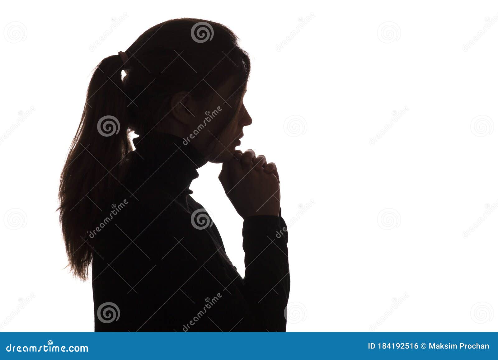 Sad Silhuette Of A Girl, Profile Photo Stock Photo, Picture and