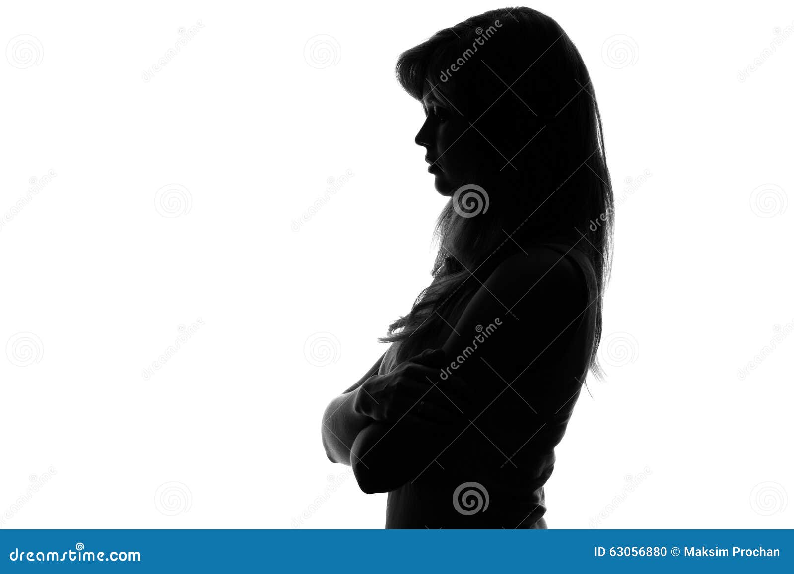 Silhouette of a Pensive Woman on a White Background Stock Photo Image