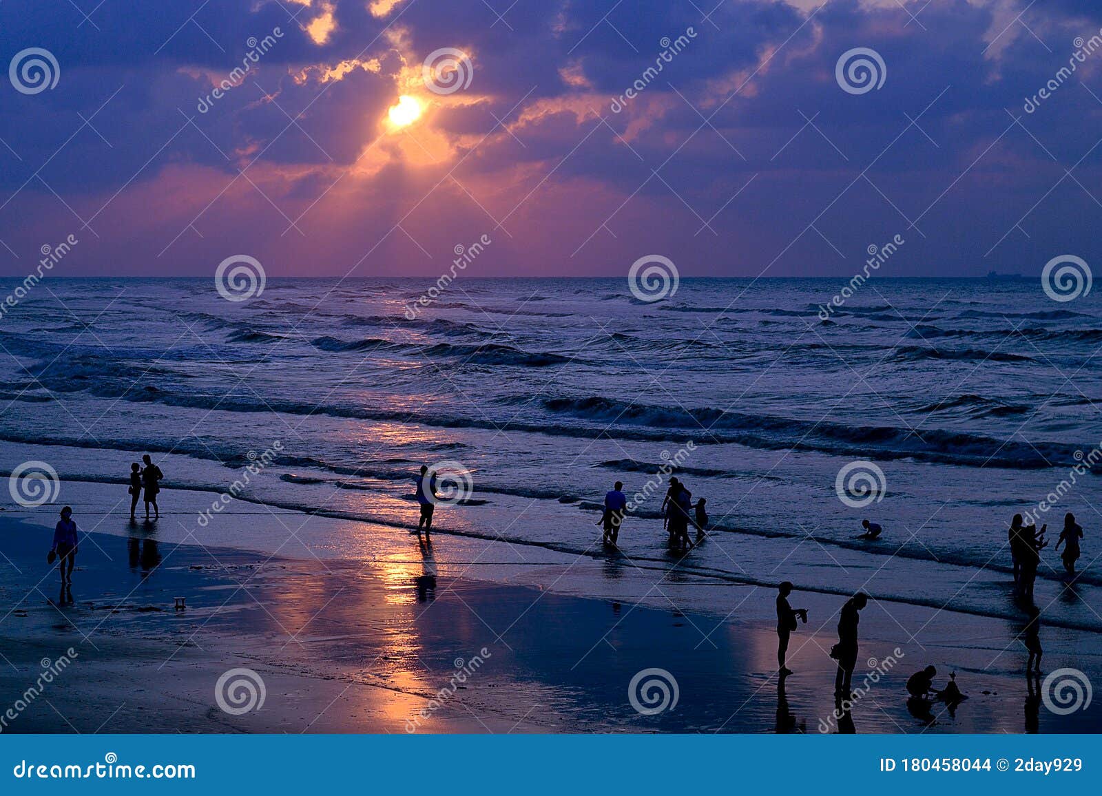 Silhouette of People on the Sunset Beach, Nature Stock Photo - Image of ...