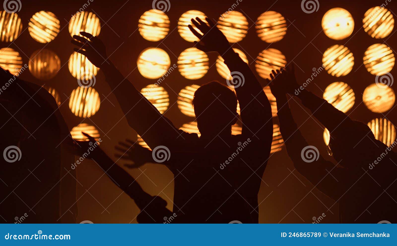 Silhouette People Waving Hands Rhythmically on Concert. Happy Youth ...