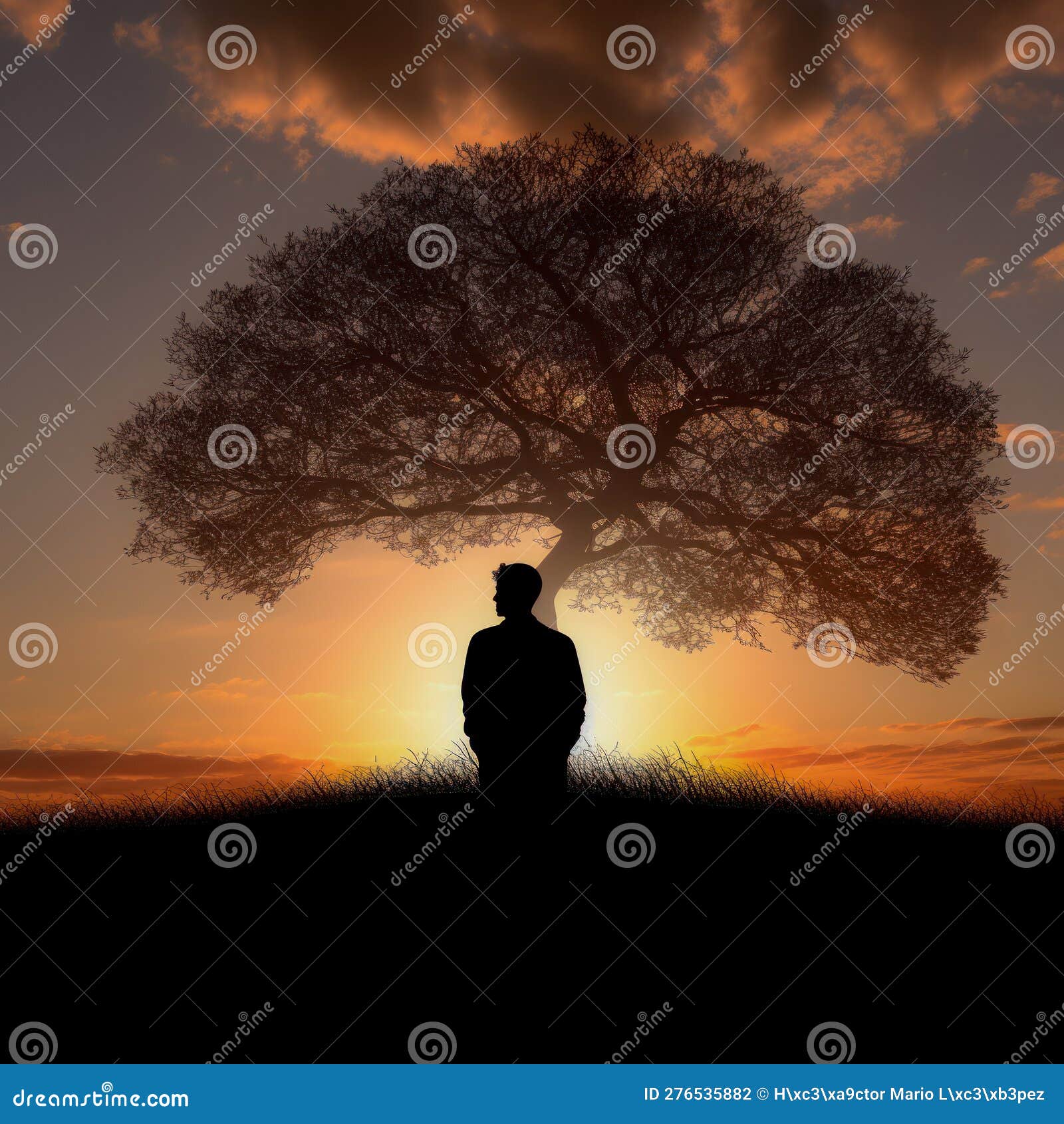 silhouette of a person next to a tree