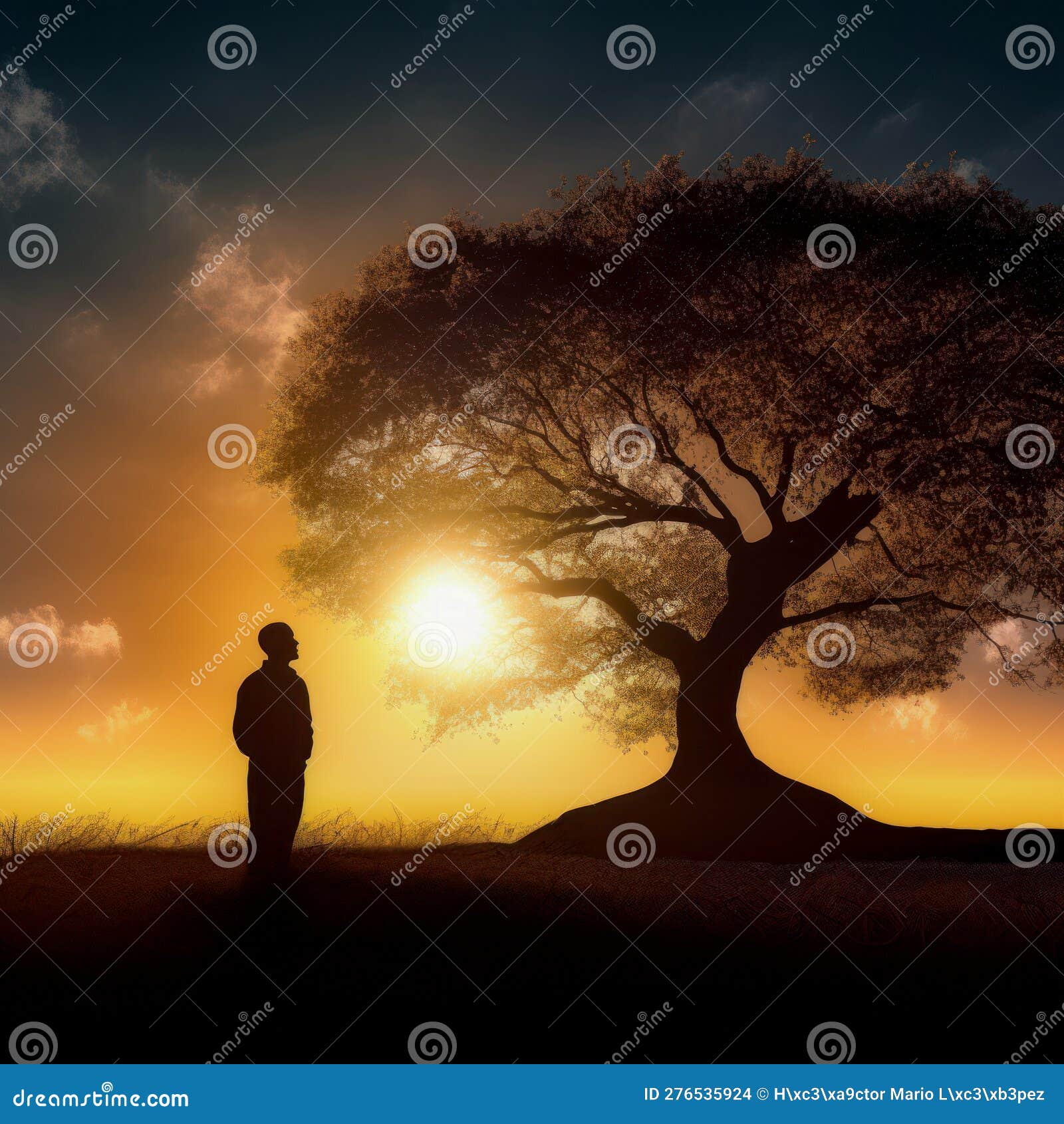 silhouette of a person next to a tree