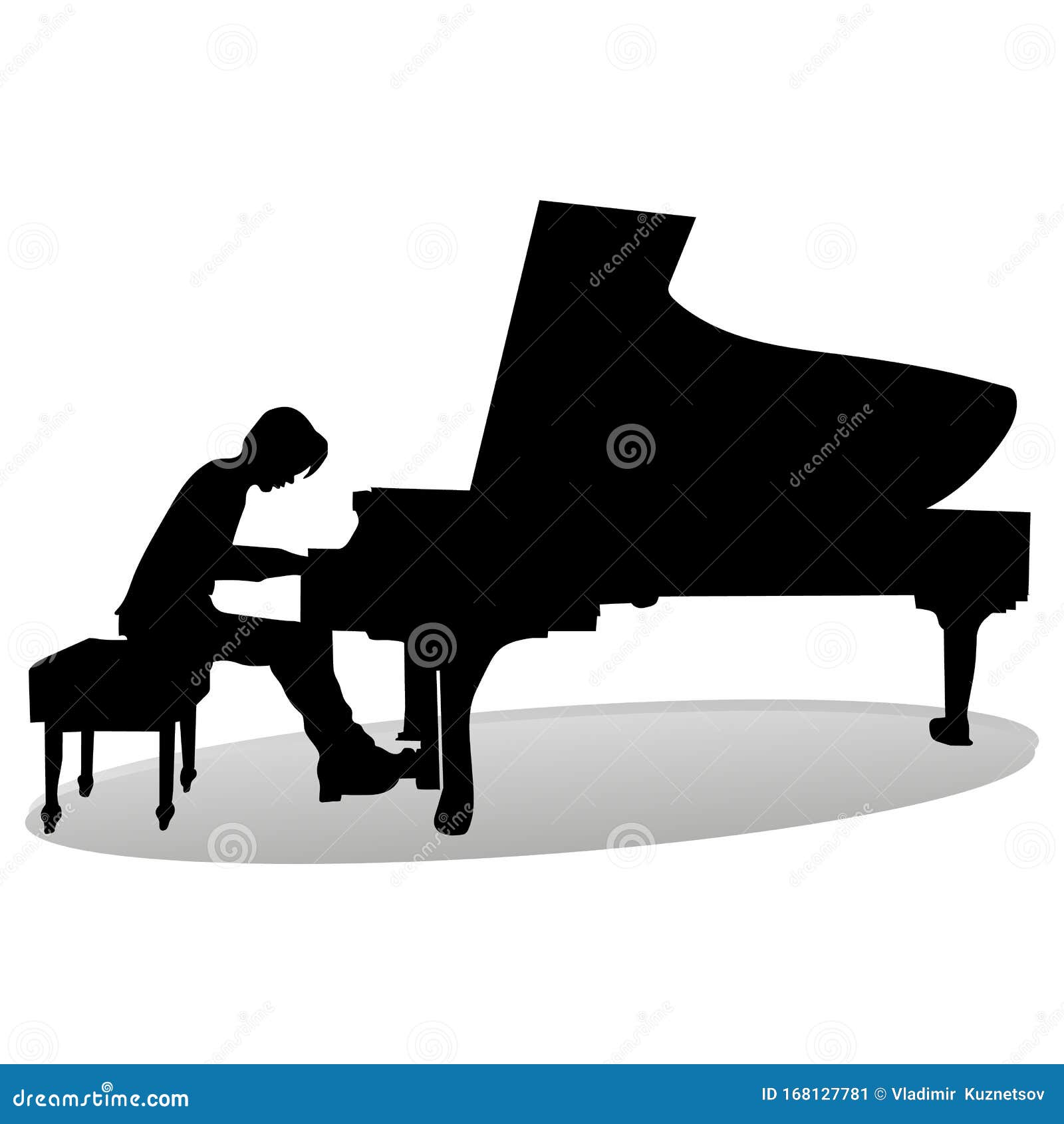 Silhouette of a Pianist at the Piano Playing, Close Up on a White
