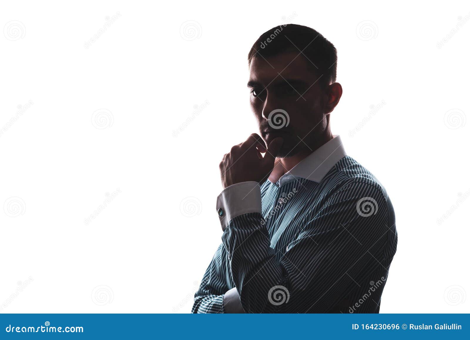 Frowning man standing in thinking pose semi flat Vector Image