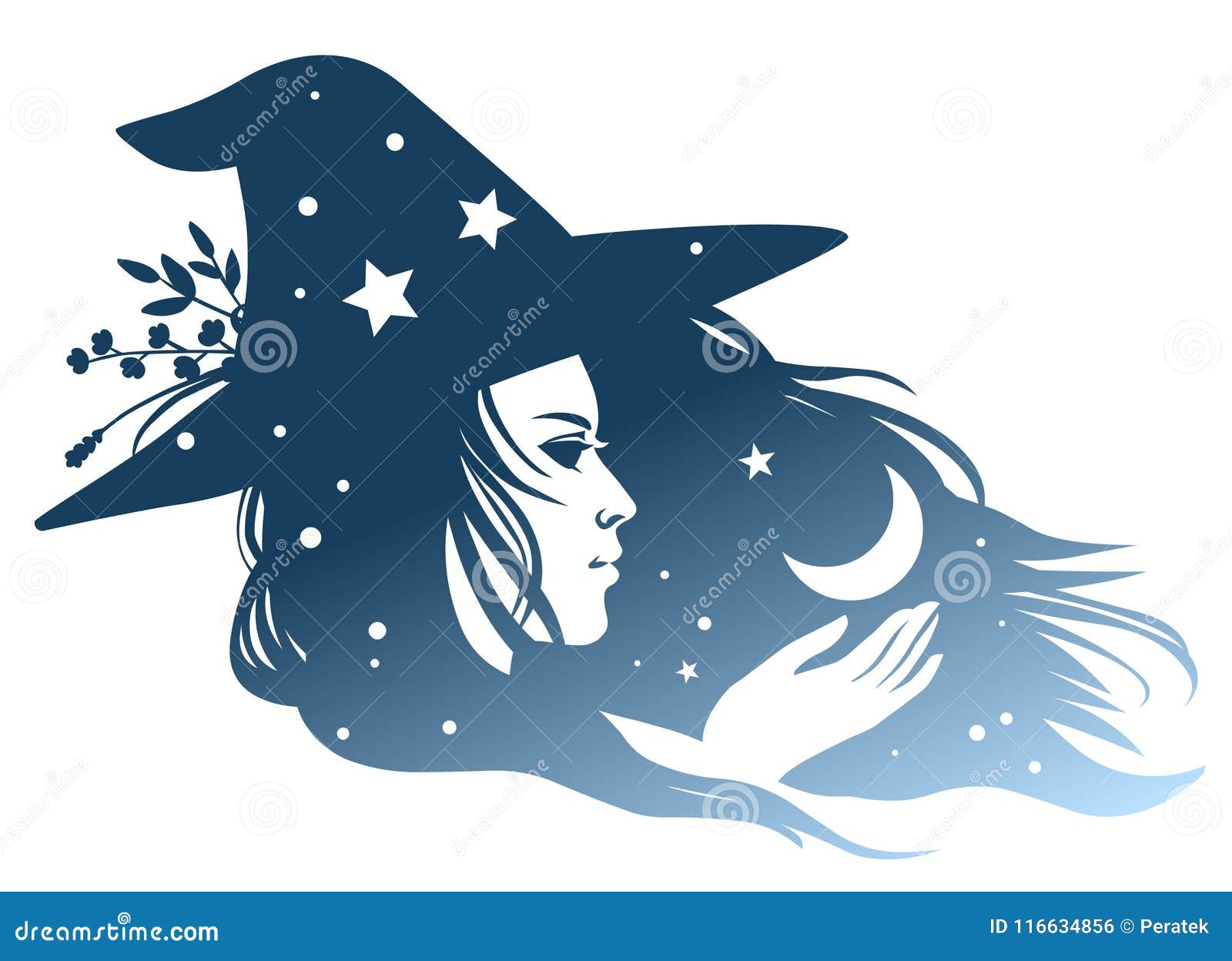 silhouette of pretty girl in halloween hat