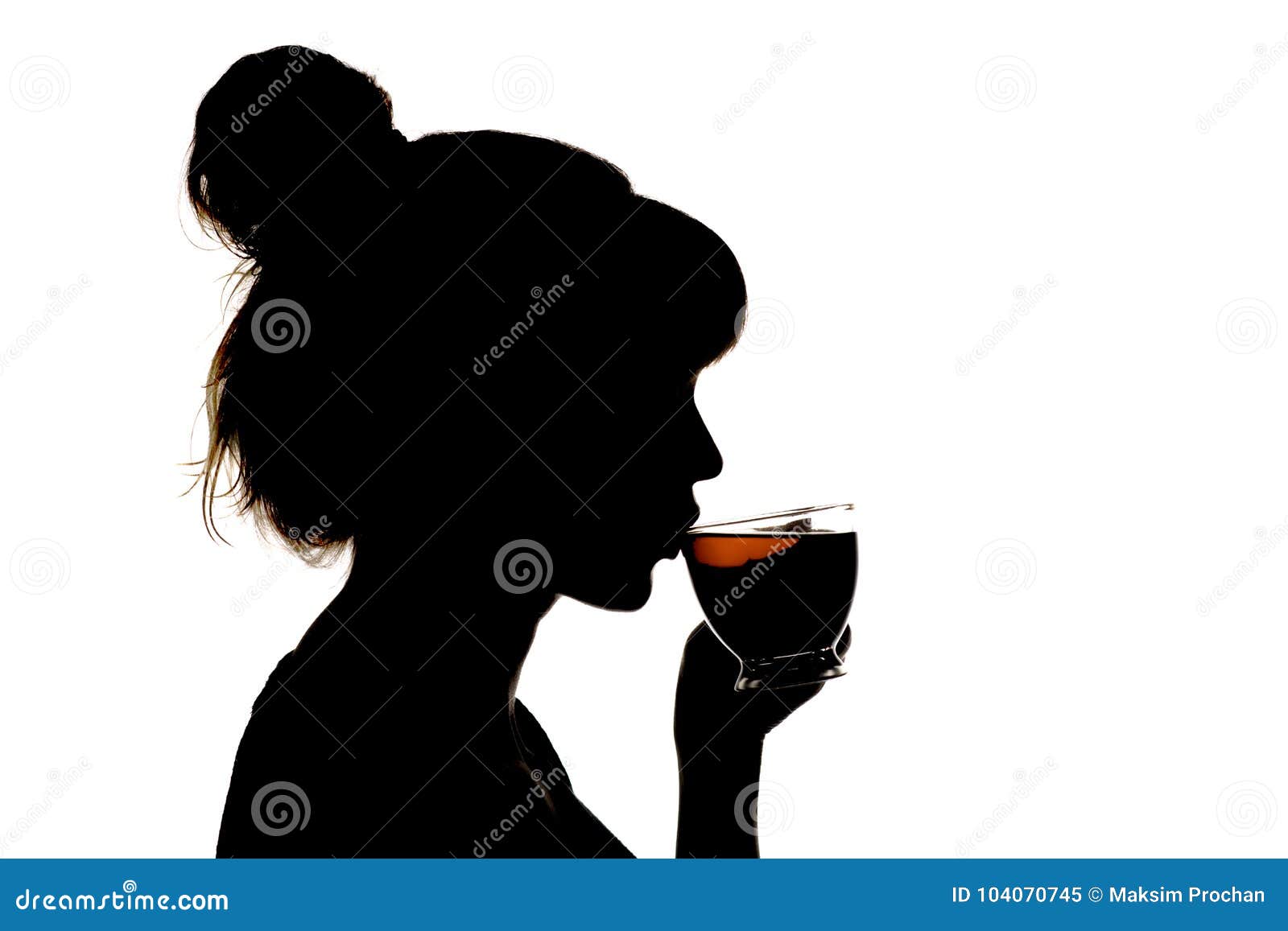 Silhouette Profile of a Beautiful Woman Drinking Hot Black Tea from a Glass  Transparent Cup, an Unrecognizable Girl Face on White Stock Image - Image  of head, melancholy: 104070745