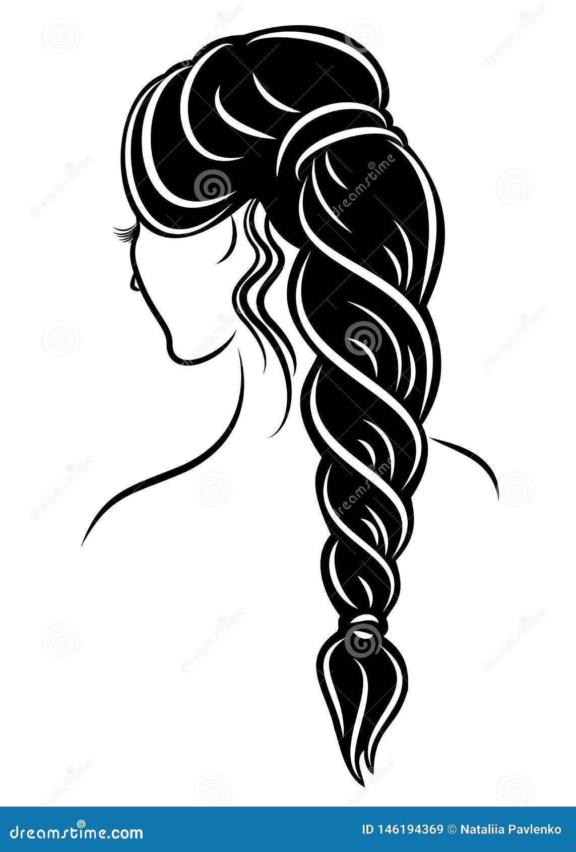 Silhouette Profile of a Cute Lady`s Head. the Girl Shows the Female  Hairstyle Braid on Medium and Long Hair. Suitable for Stock Illustration -  Illustration of black, hairstyle: 146194369
