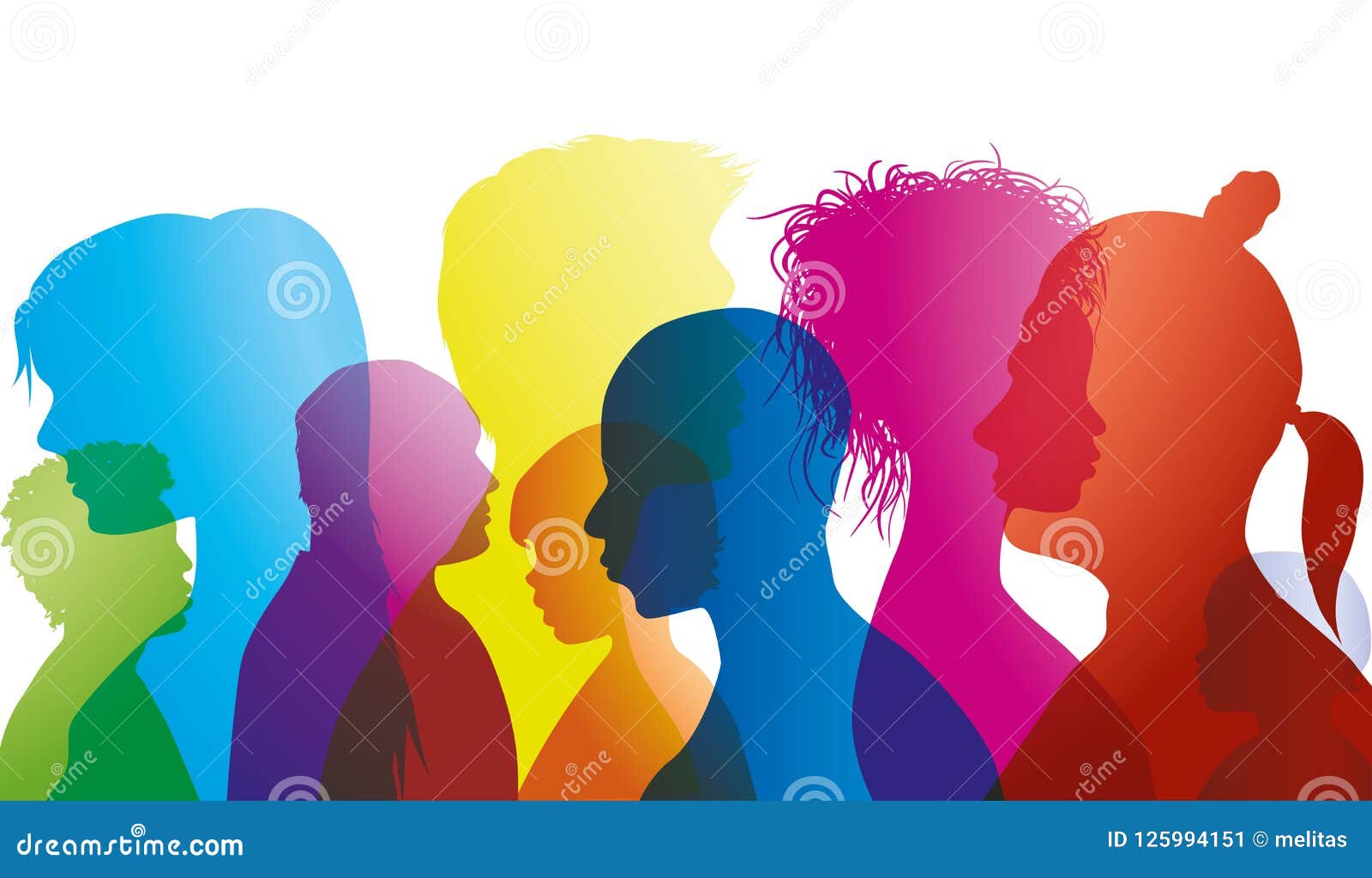 silhouette profiles of multiracial people of different ages. group of people different nationalities. multiple exposure