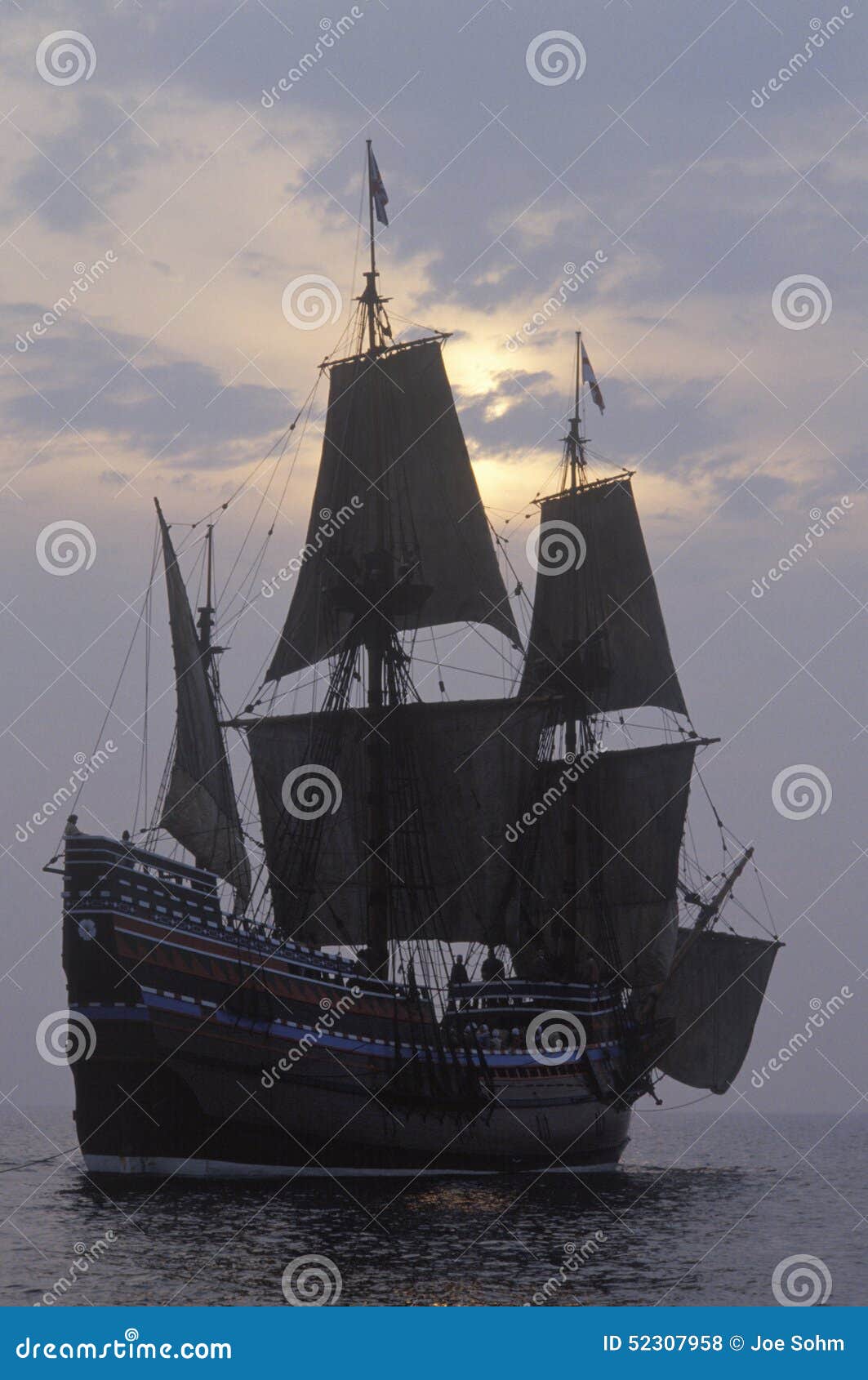 silhouette of a replica of mayflower ii, plymouth, massachusetts