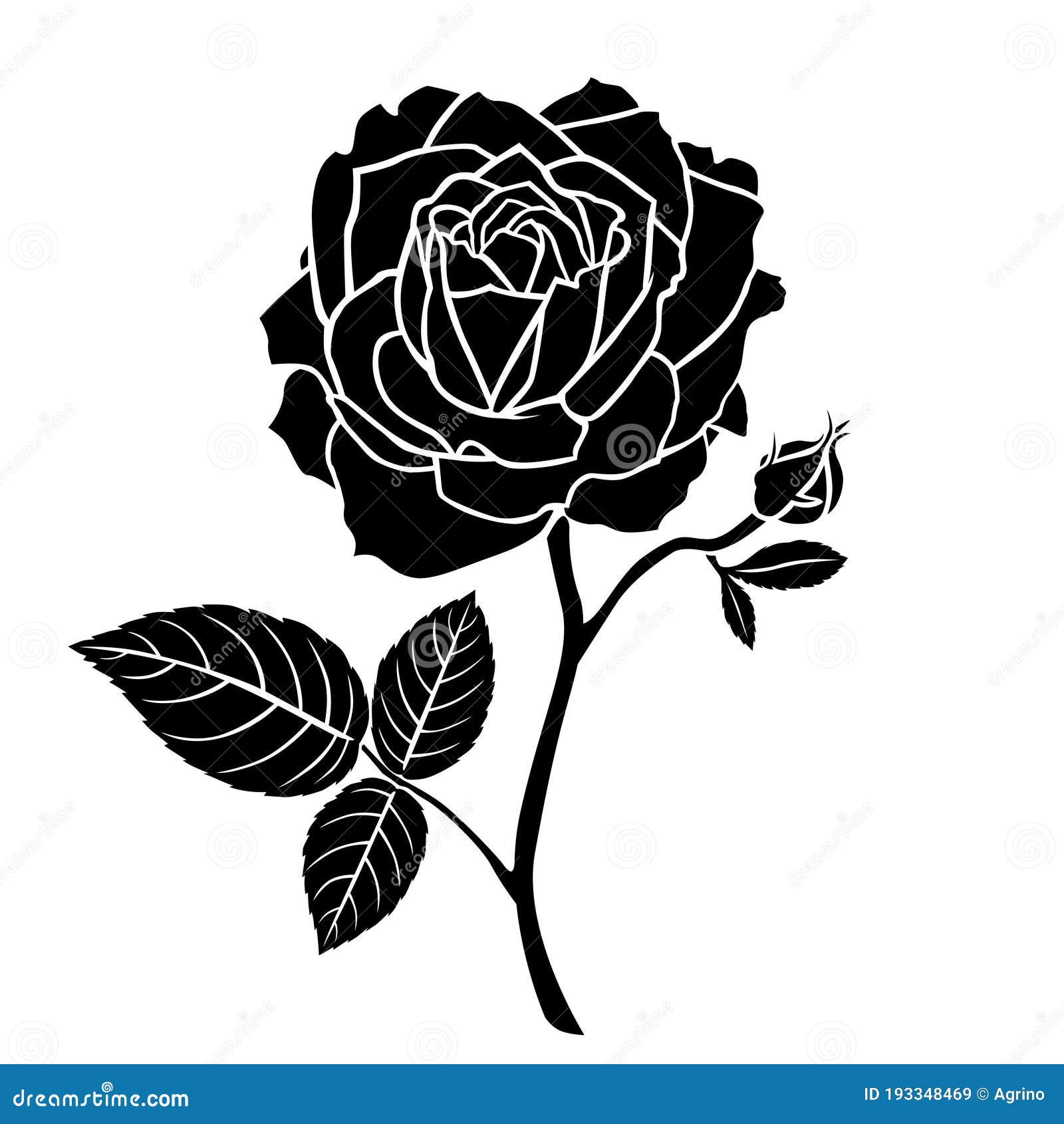 Silhouette of a Rose Flower with Bud Stock Vector - Illustration of ...