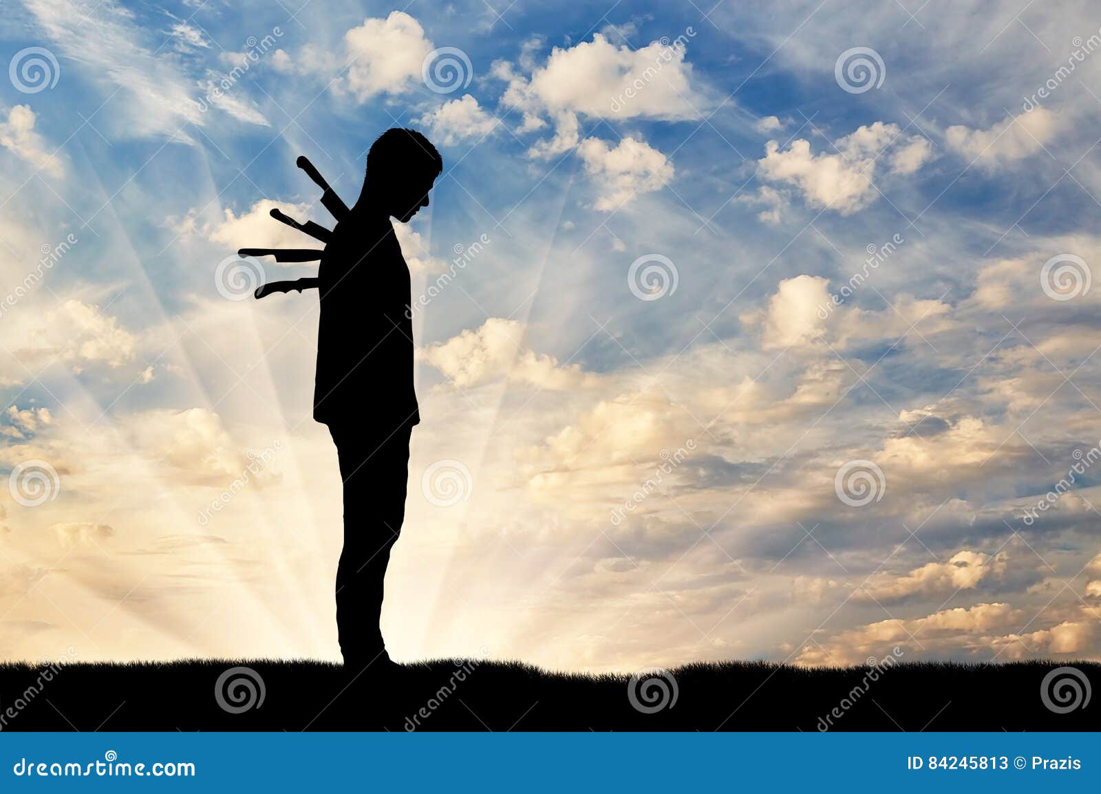 Silhouette of a Sad Man with a Knives in His Back Stock Image ...