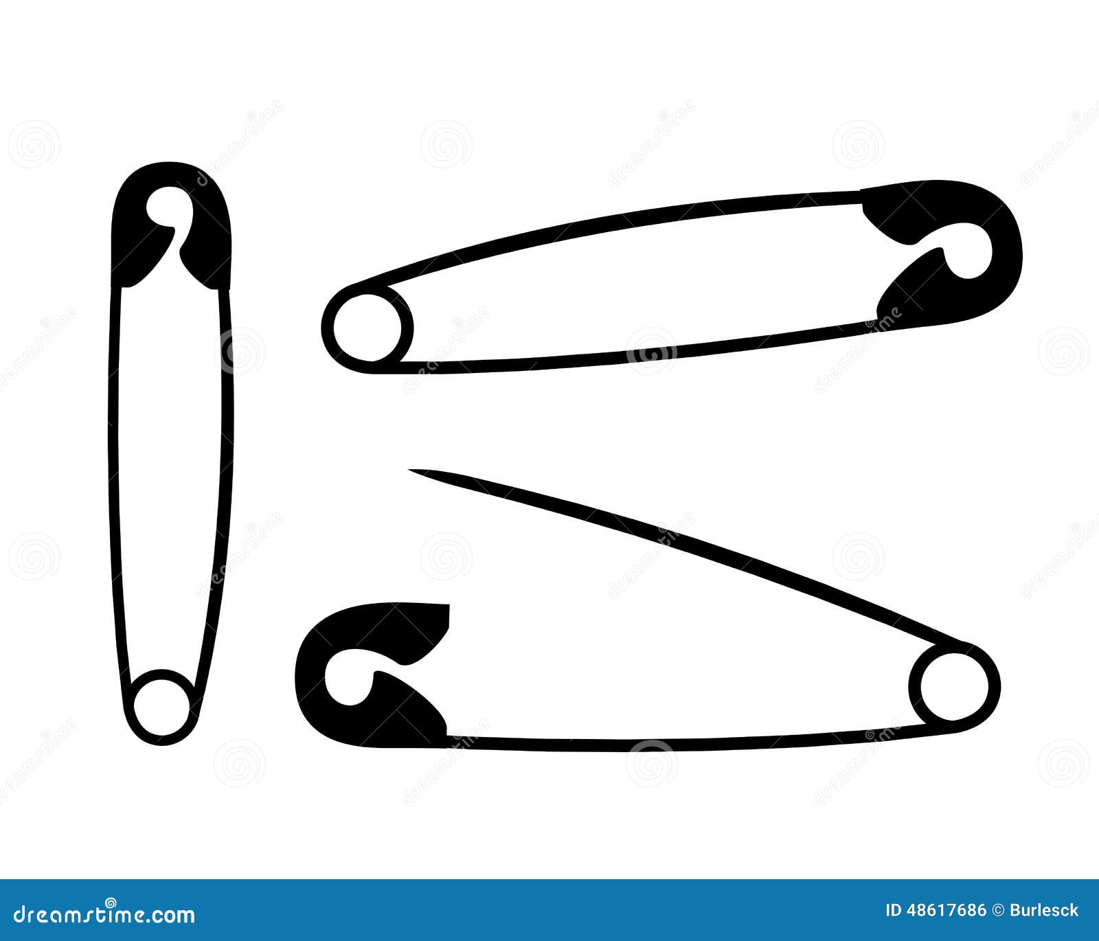 Silhouette Safety Pins on White Background Stock Vector Illustration