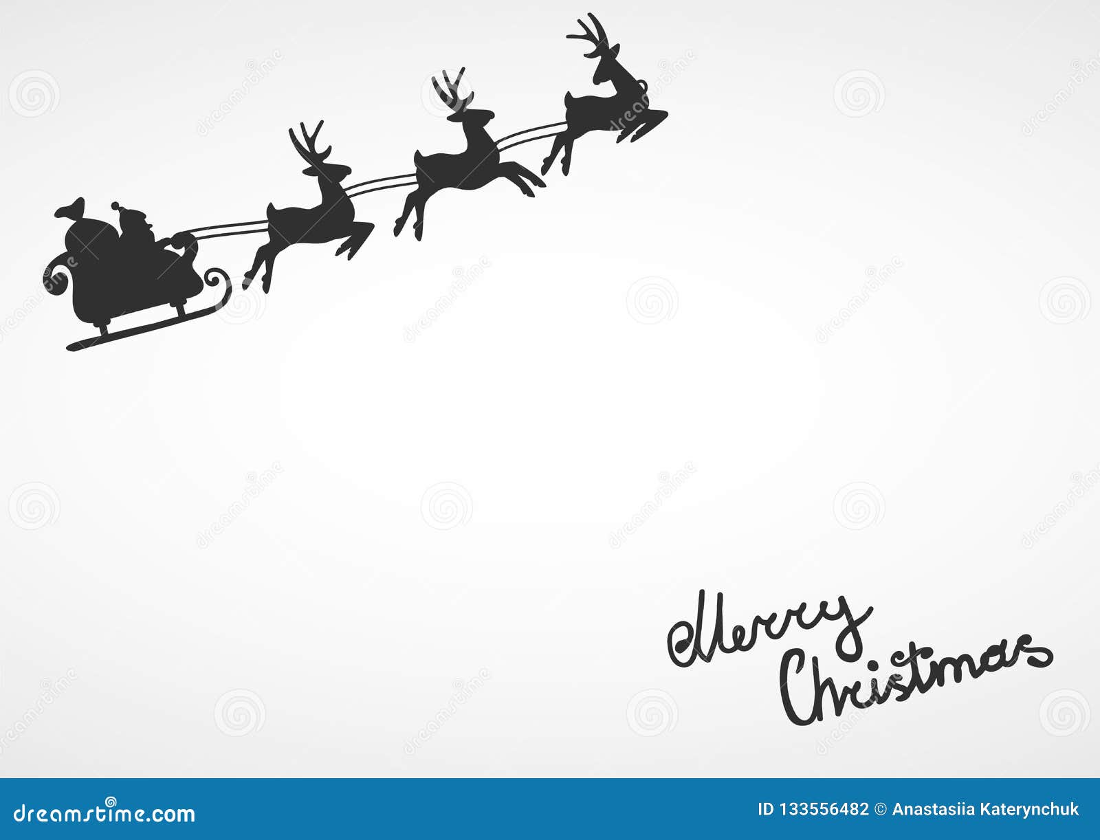 Silhouette of Santa on a Sleigh Flying with Deer and Throwing Gifts on ...