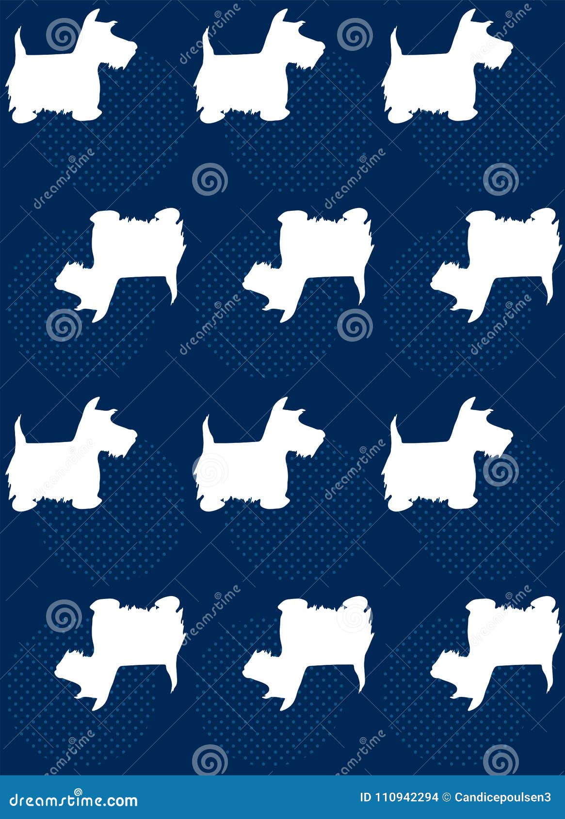 silhouette scottie dogs with dots repeat pattern