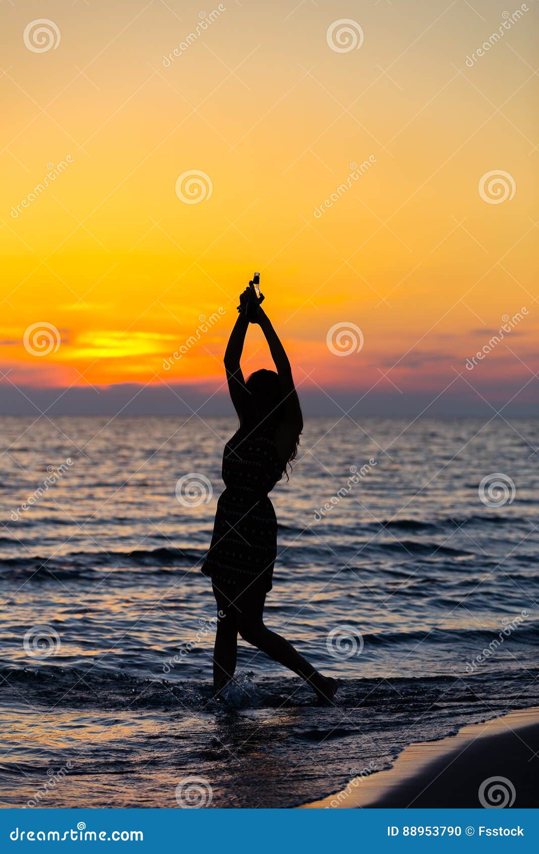 Silhouette of a Sensual Woman at Sunrise on the Beach, Body, Perfect ...