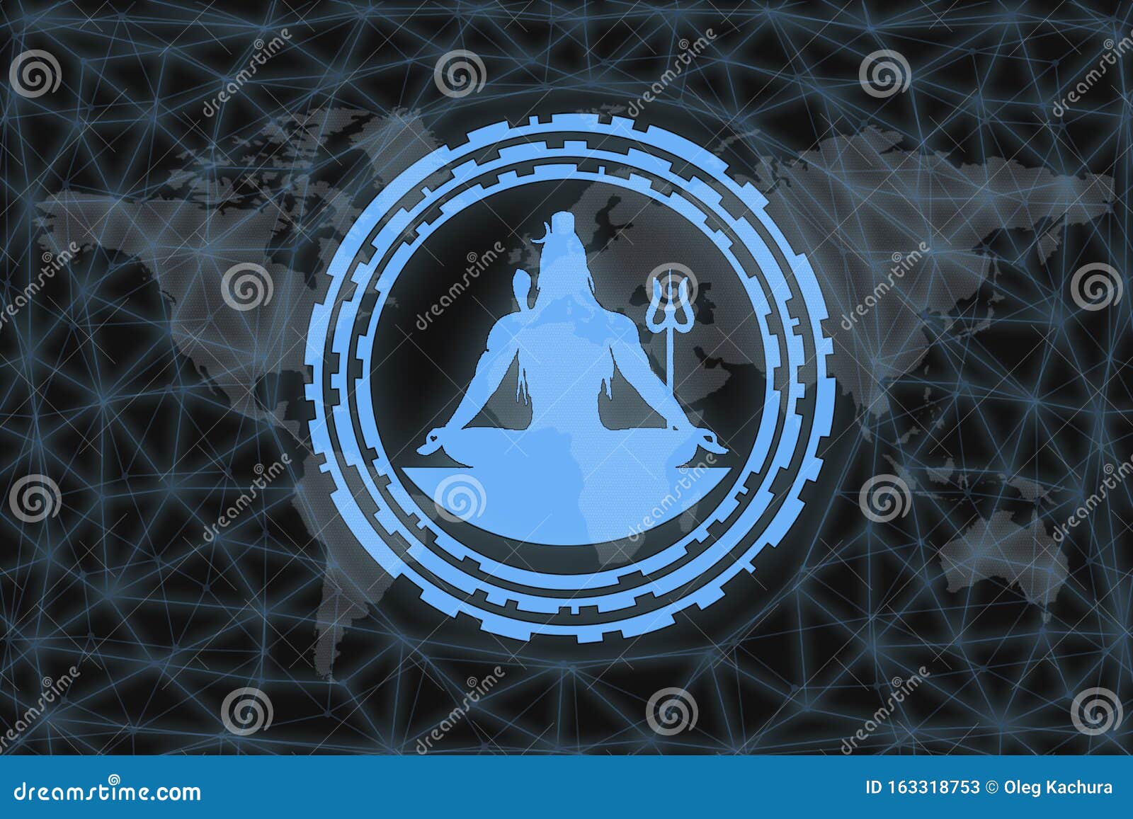Silhouette of Shiva, on a Black Background with a World Map and a ...
