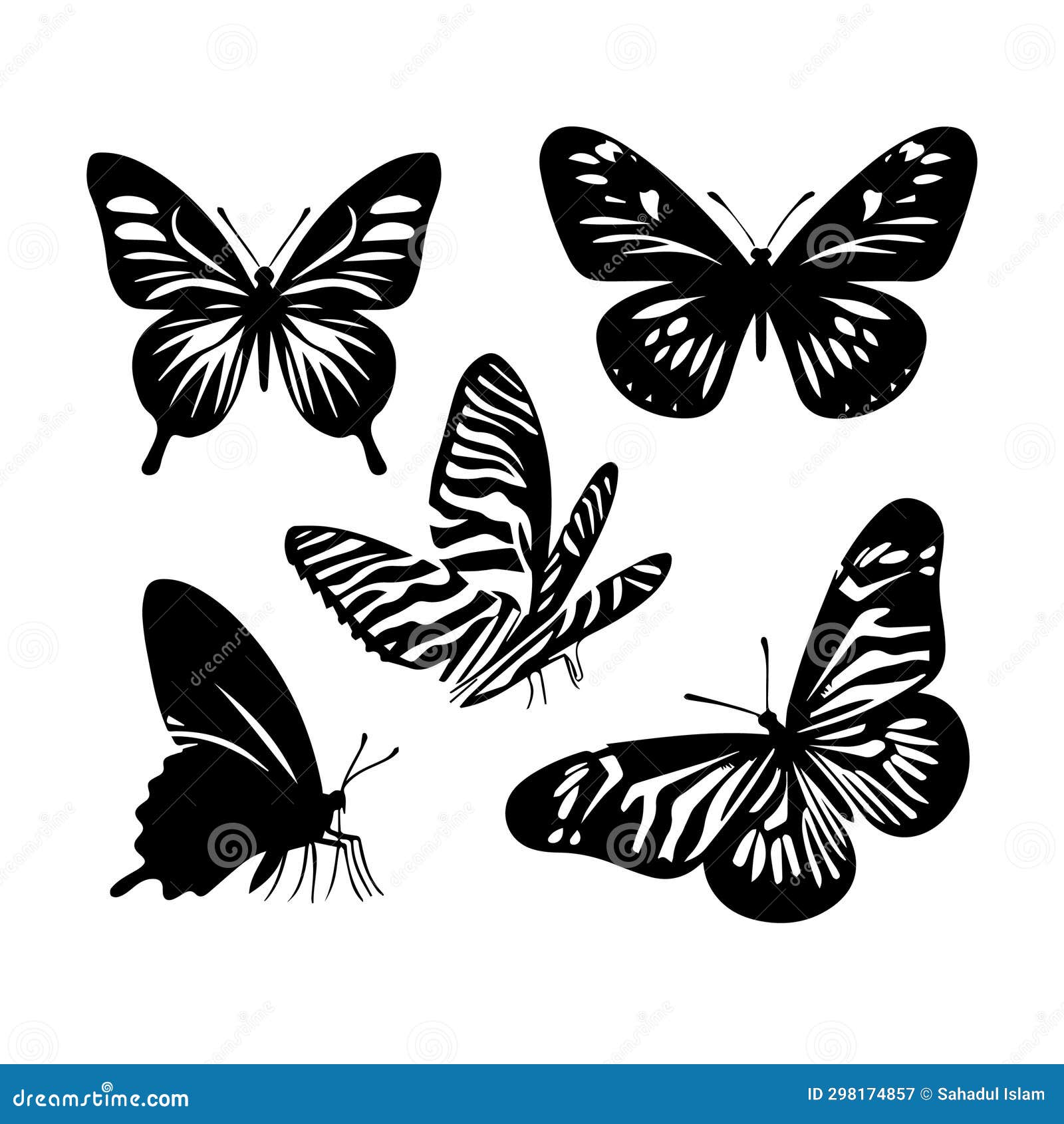 silhouette solid  icon set of butterflies, moth, lepidopteran, insect, papillon.